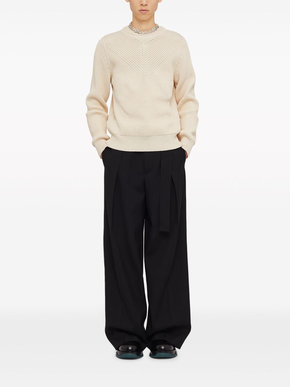 Jil Sander o1w1db10825 Crew-Neck Jumper in Chalk Size US L / EU 52-54 / 3 - 2 Thumbnail