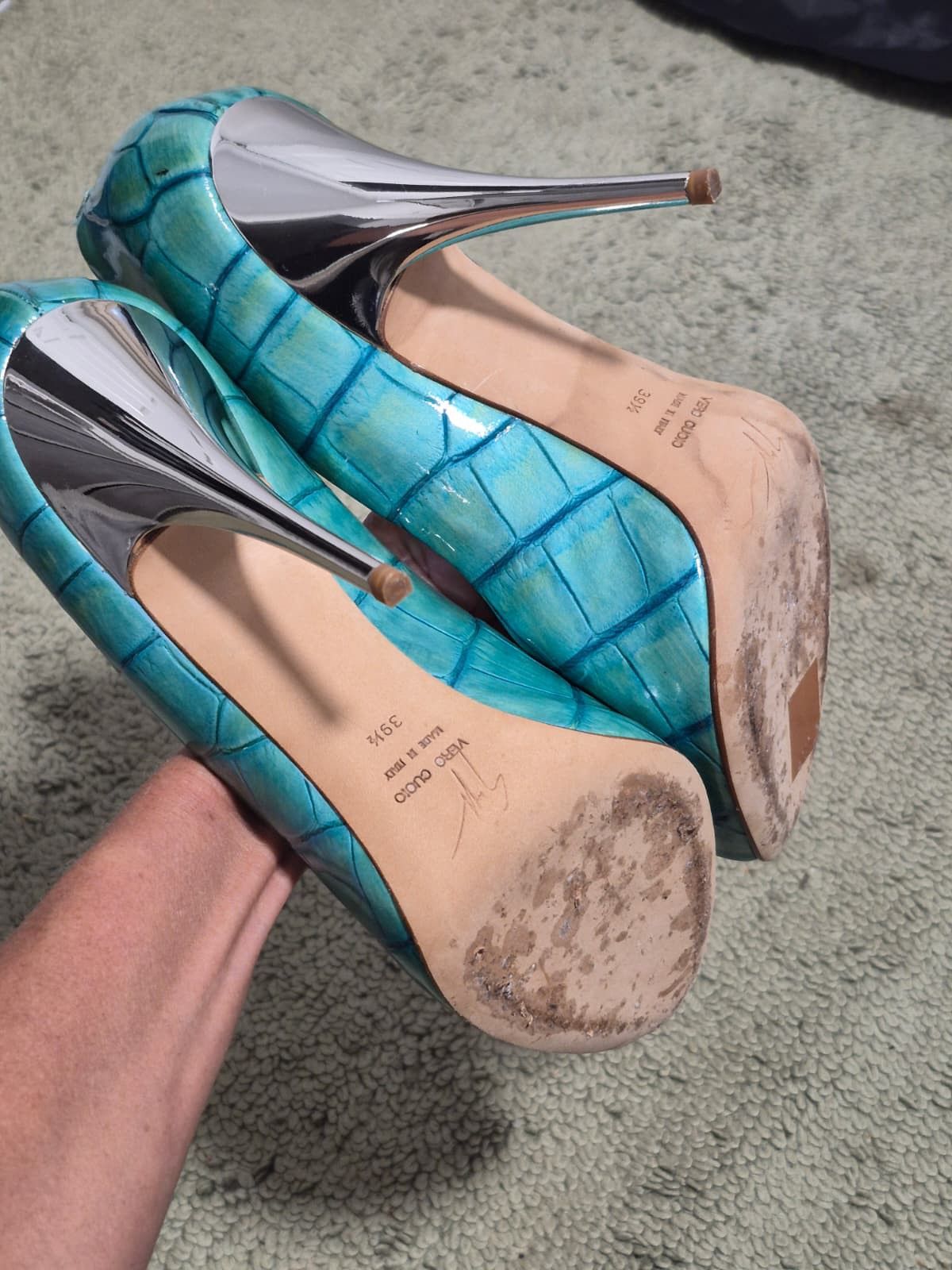 Giuseppe Zanotti Giuseppe Zanotti Green Croc Embossed Peep Toe High Heels Size US 9 / IT 39 - 6 Thumbnail