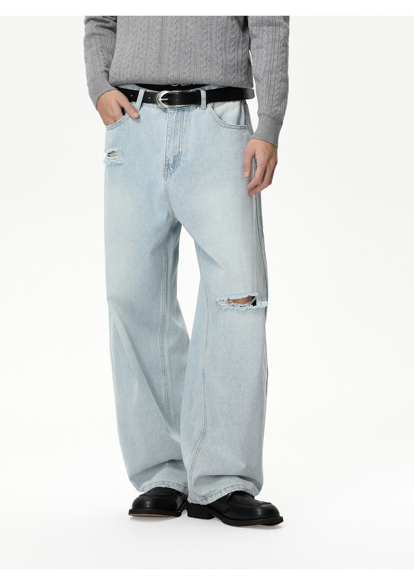 Japanese Brand Street distressed loose washed ripped curved jeans Size US 32 / EU 48 - 1 Thumbnail