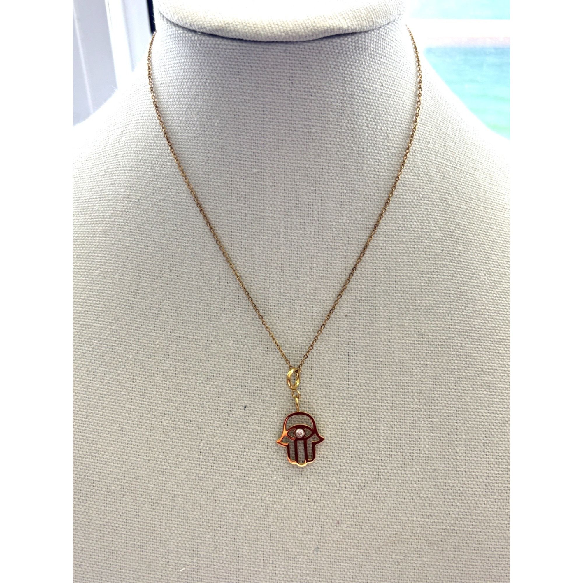 Other Gold Hamsa Pendant Necklace With Swarovski Crystal Eye On De Size ONE SIZE - 2 Thumbnail