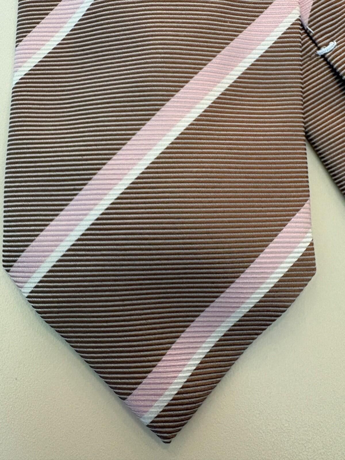 Pal Zileri Pal Zileri Sartoriale Italy Silk Tie Brown Pink White Stripe Size ONE SIZE - 3 Thumbnail