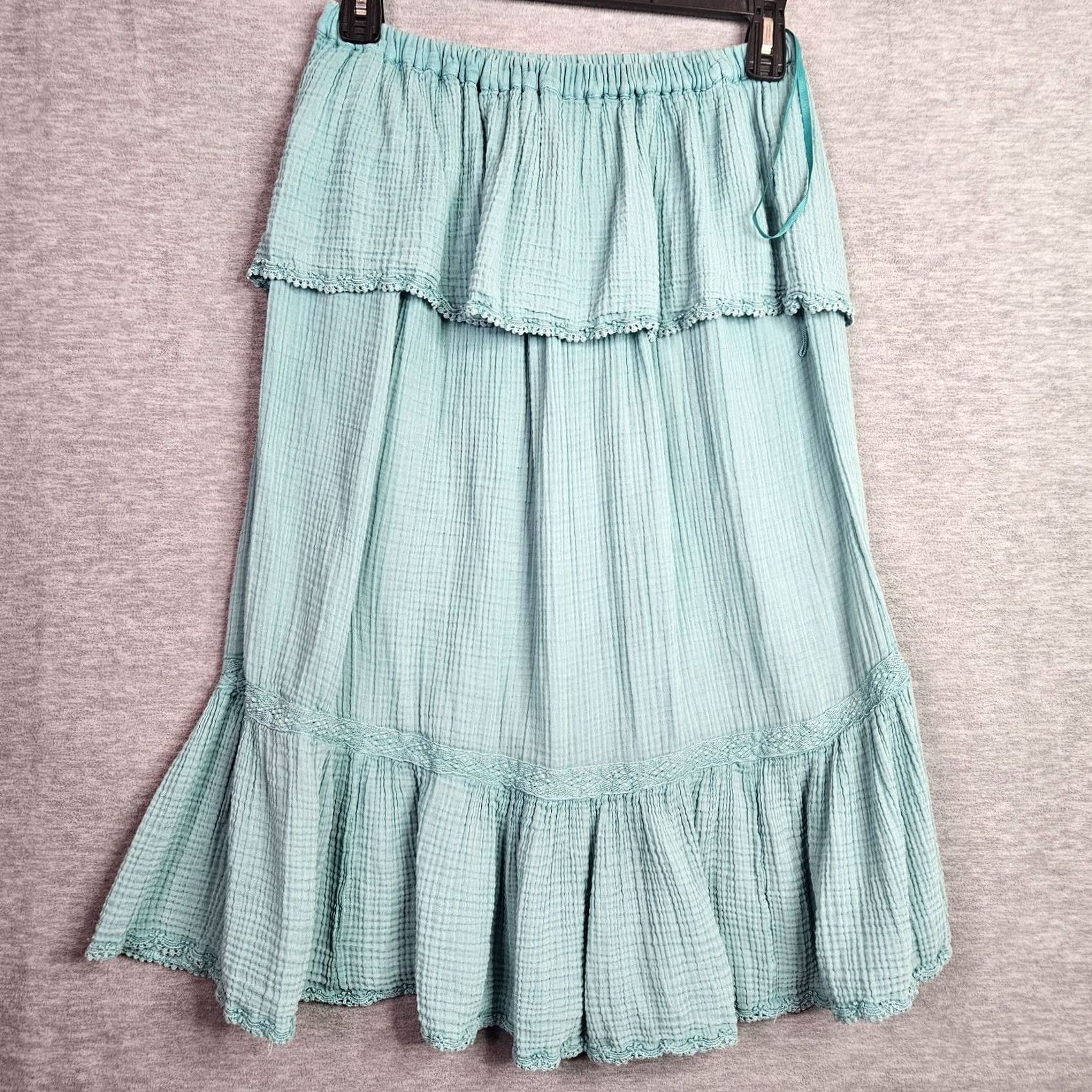 Altea Caily Practice S Teal Cotton Gauze Maxi Skirt Boho Elastic Waist Size 28" / US 6 / IT 42 - 5 Thumbnail