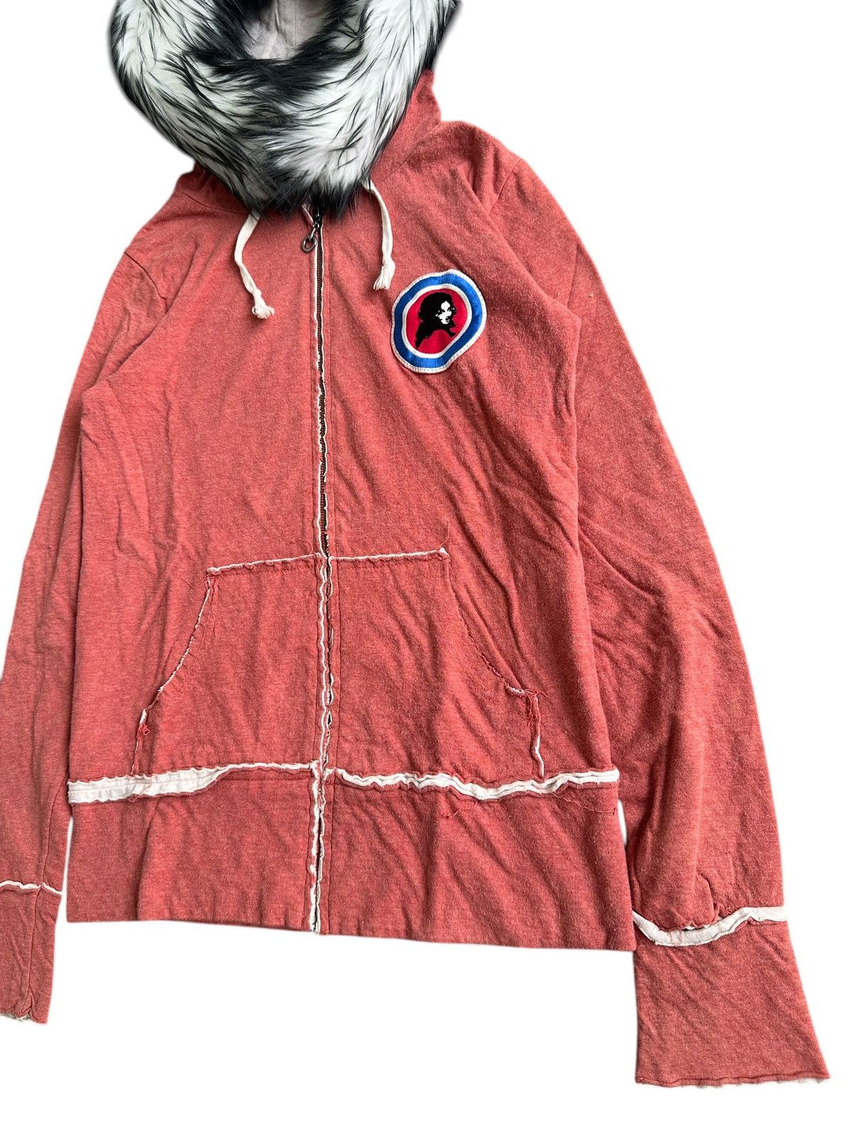 20471120 DISTRESSED EAGLE Zip FUR HOODIE PUNK STYLE Size US XS / EU 42 / 0 - 4 Thumbnail