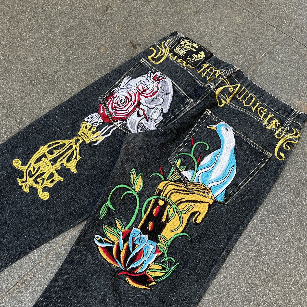 Christian Audigier × Ed Hardy × JNCO 💥Rare💥Vintage Christian Audigier Baggy Jeans Size US 34 / EU 50 - 3 Thumbnail