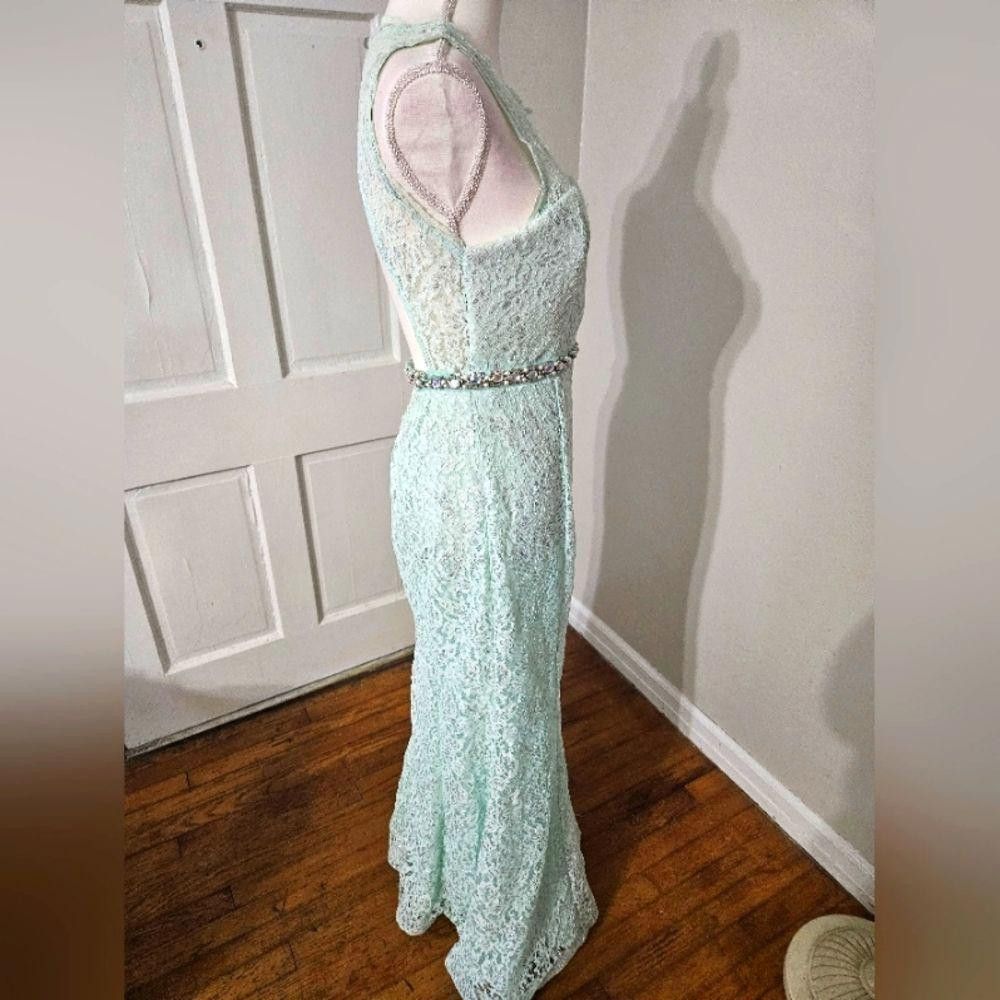 Designer Elegant Mint Green Lace Evening Gown Size M / US 6-8 / IT 42-44 - 10 Thumbnail