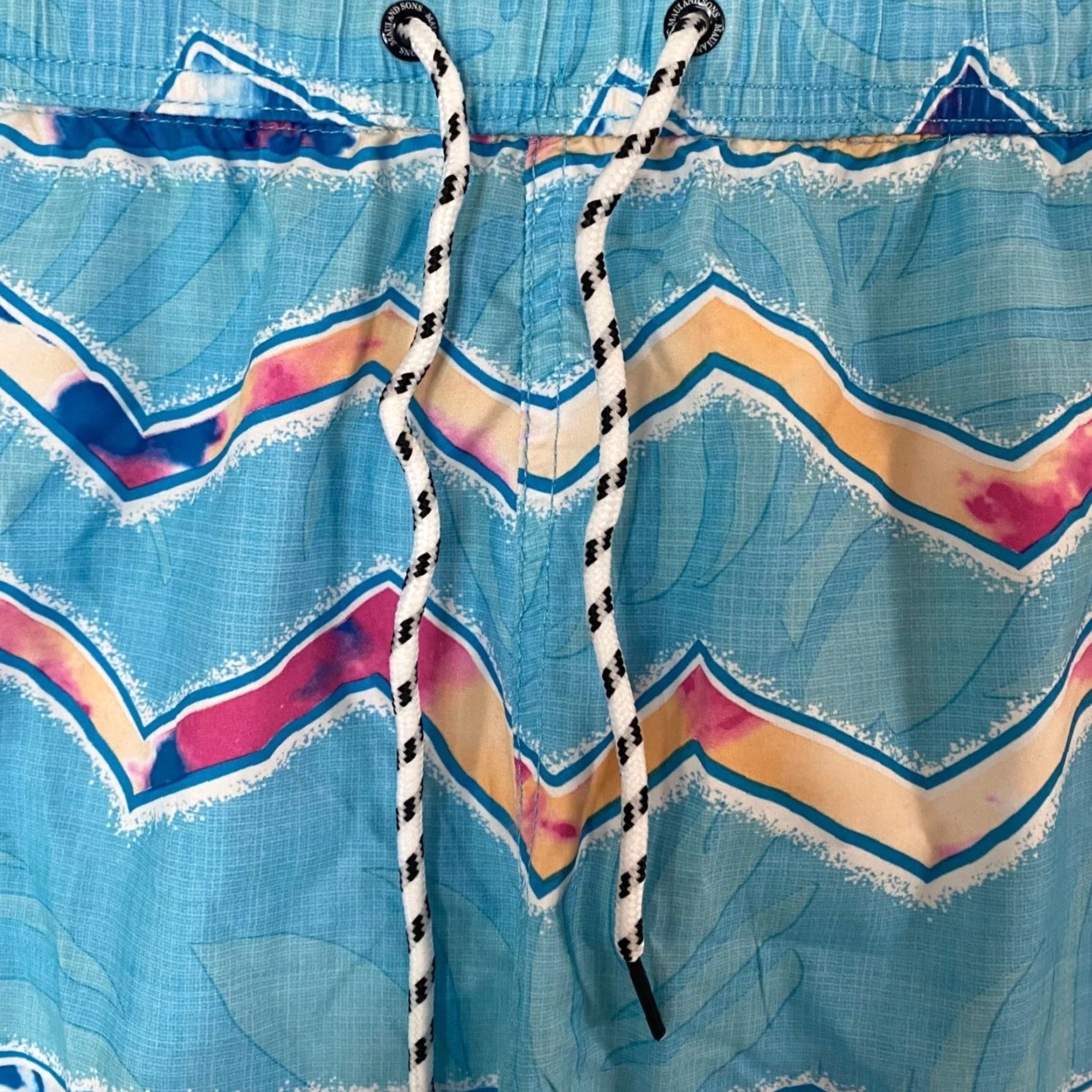 Vintage Maui & Sons Zig Zag Cruzer Print Blue Beach Pool Swim Trunks Shorts Mens Medium Size US 33 - 5 Thumbnail
