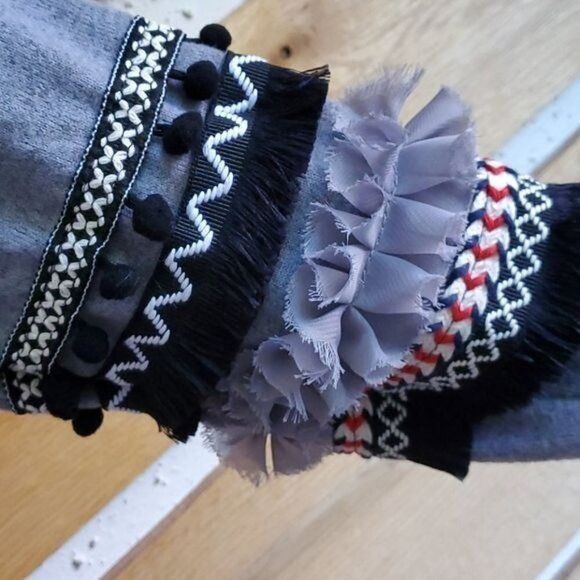 Designer BTFBM Gray Unique Embellished Ribbon, Pompoms Sleeves & Pock Size L / US 10 / IT 46 - 4 Thumbnail