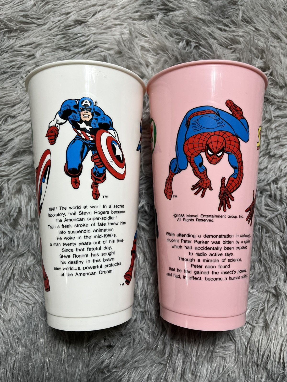 Marvel Comics Vtg Cartoon Marvel 1988 SpidermAn n captain America cup Size ONE SIZE - 2 Thumbnail