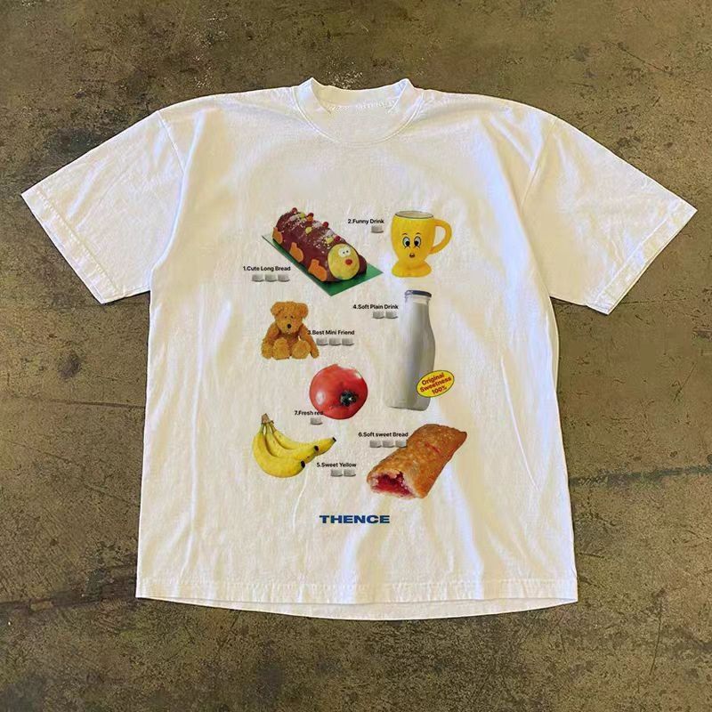 Vintage White casual retro breakfast food print t-shirt Size US M / EU 48-50 / 2 - 1 Thumbnail