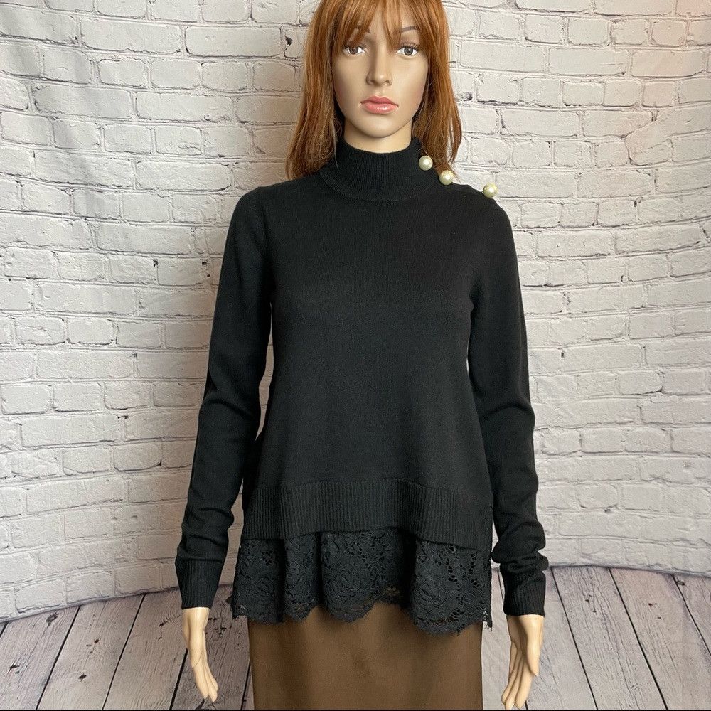 Kate Spade New Broome Street Kate Spade Pearl Turtleneck Lace Sweater Size XS / US 0-2 / IT 36-38 - 2 Thumbnail