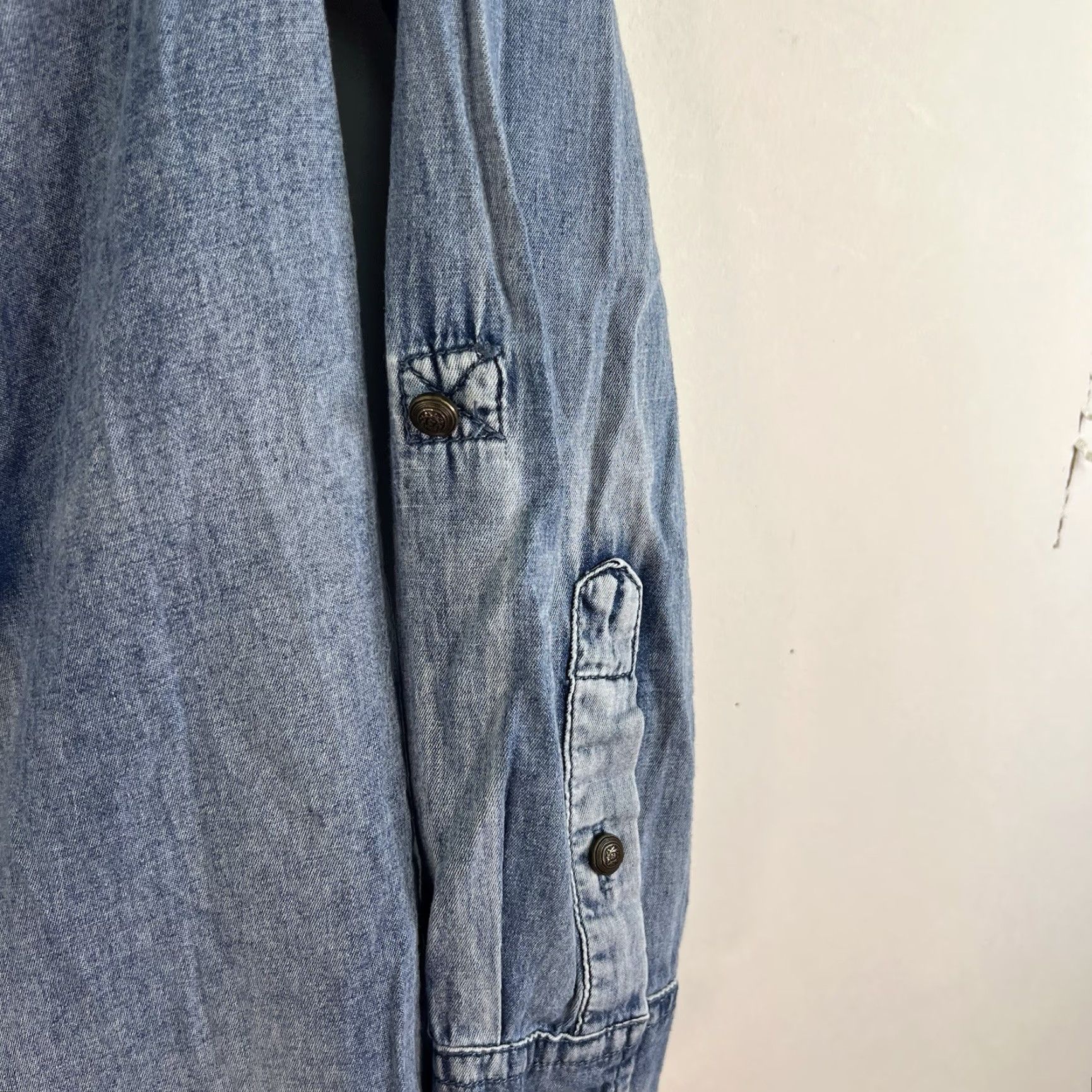 Denime Vintage REBA Women's Denim Gathered Button Shirt Long Sleeve Blue Size S Size S / US 4 / IT 40 - 6 Thumbnail