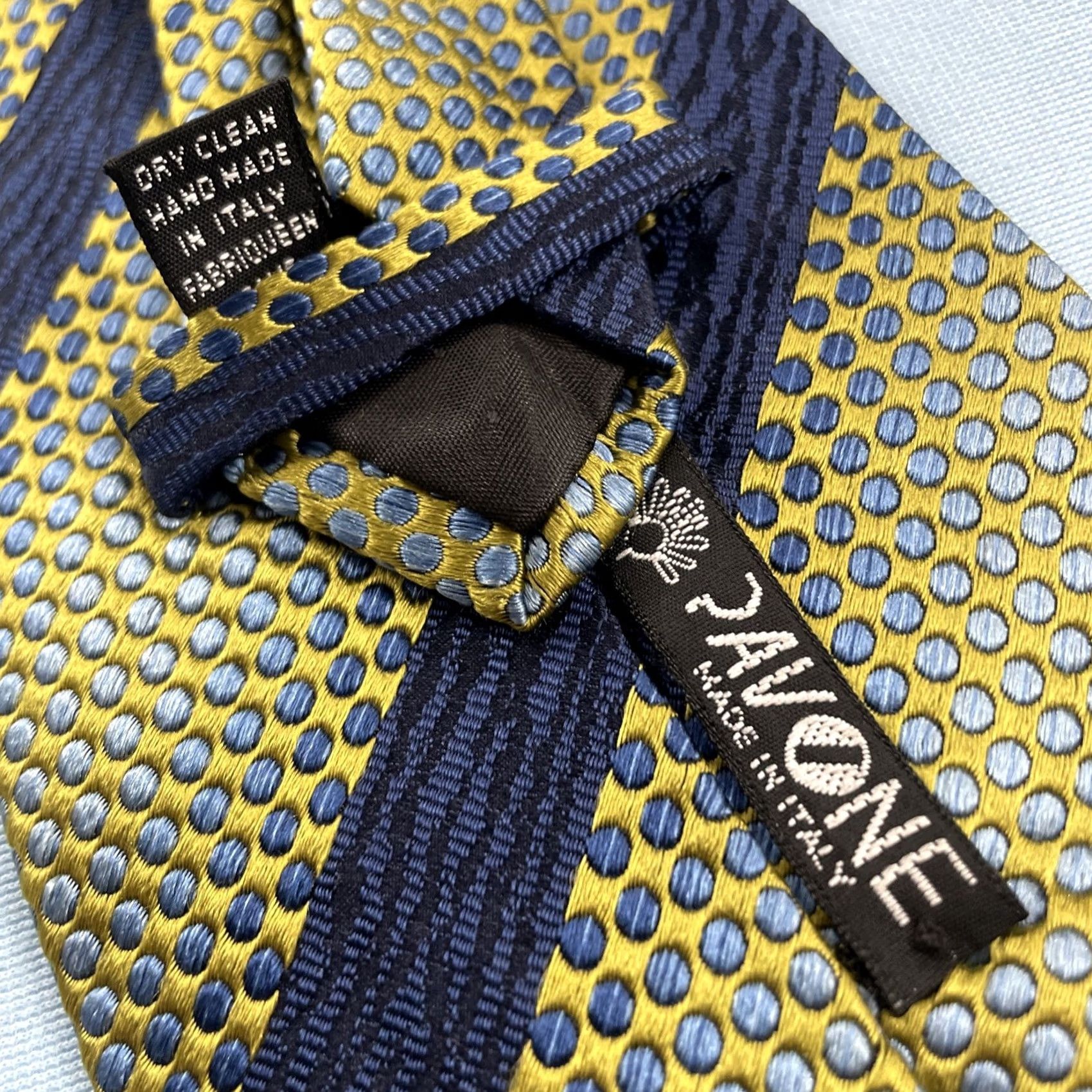 Vintage VINTAGE Pavone Tie Geometric Woven Repp Silk Italy Yellow Blue 4x57" Silk Polyester Texture Width Wide Men's Tie Size ONE SIZE - 6 Thumbnail