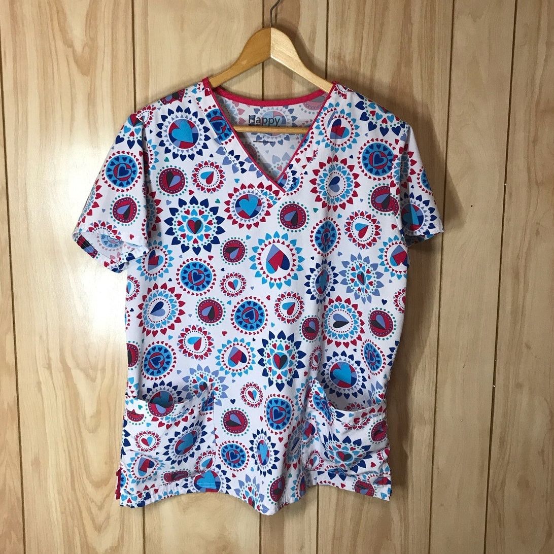 Other Happy Scrubs Heart Theme V-Neck Short Sleeve Top L Size L / US 10 / IT 46 - 1 Thumbnail