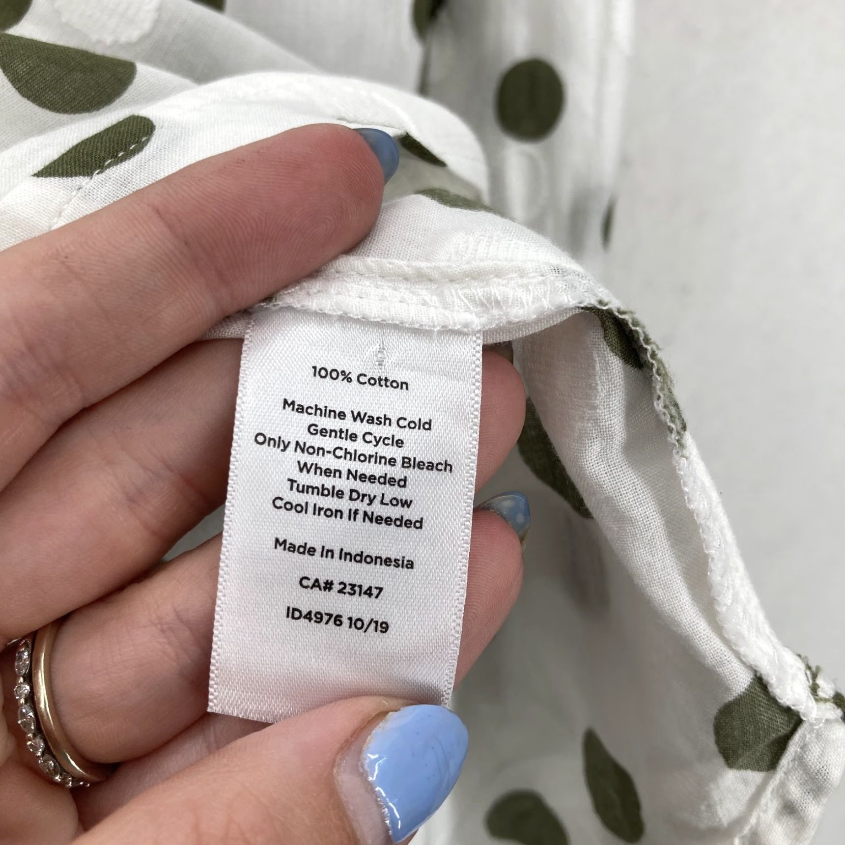 Talbots Talbots Shirt Womens 1X White Olive Green Polka Dot Button Front Summer Casual Shirt Size XL / US 12-14 / IT 48-50 - 5 Thumbnail