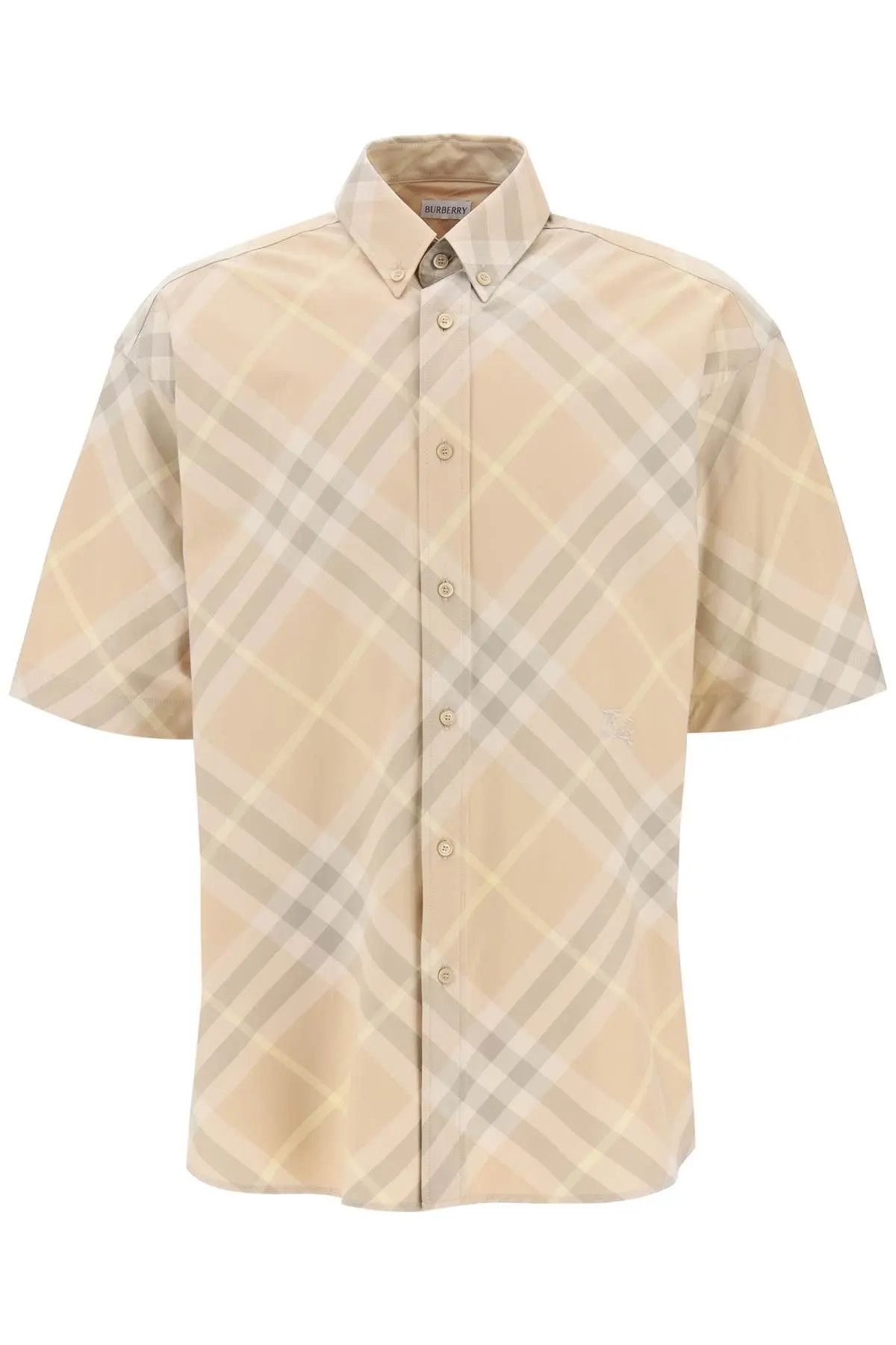 image of Burberry O1S22I1N0224 Organic Cotton Check Shirt In Beige, Men's (Size XL)