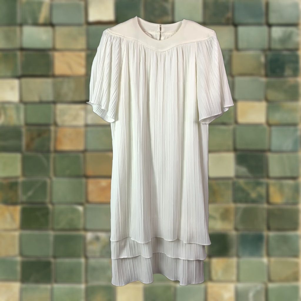 Vintage VINTAGE White Polyester Pleated Flowy Tiered Ethereal Dress Size 12 Size XL / US 12-14 / IT 48-50 - 1 Thumbnail