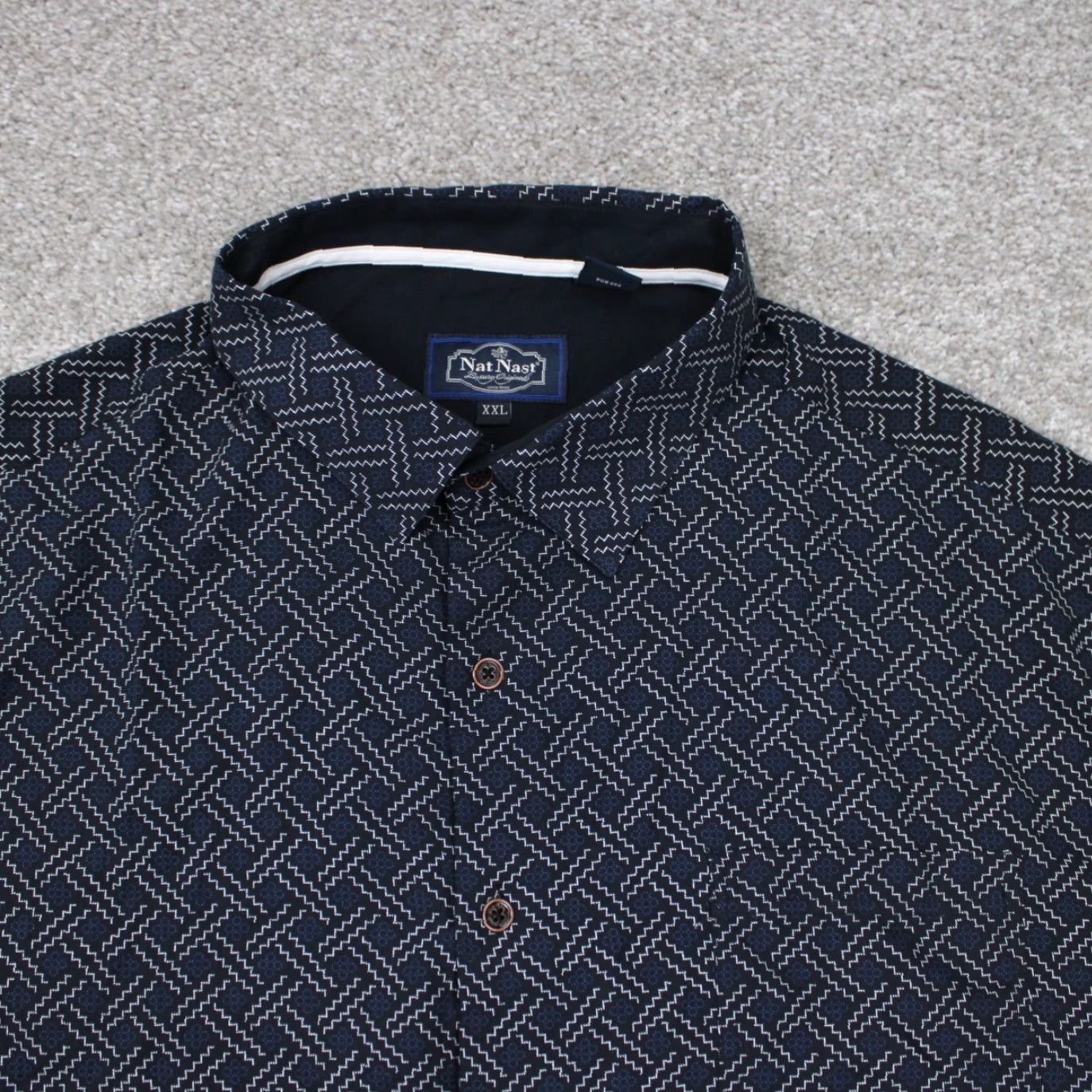 Nat Nast Nat Nast Shirt Mens 2XL XXL Black Geometric Silk/Cotton Short Sleeve Button Up Size US XXL / EU 58 / 5 - 5 Thumbnail