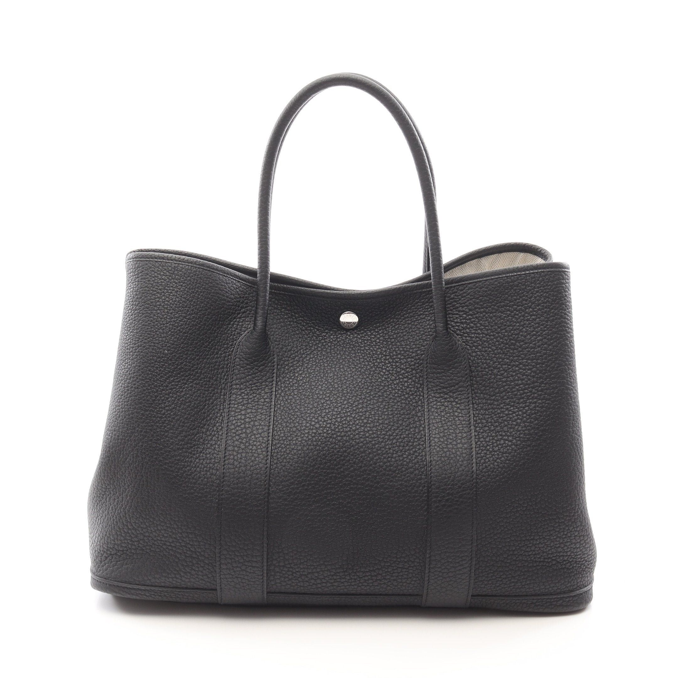 Hermes Garden Party Pm Handbag Tote Bag Negonda Leather Black Silver Hardware Y Stamp, Women's
