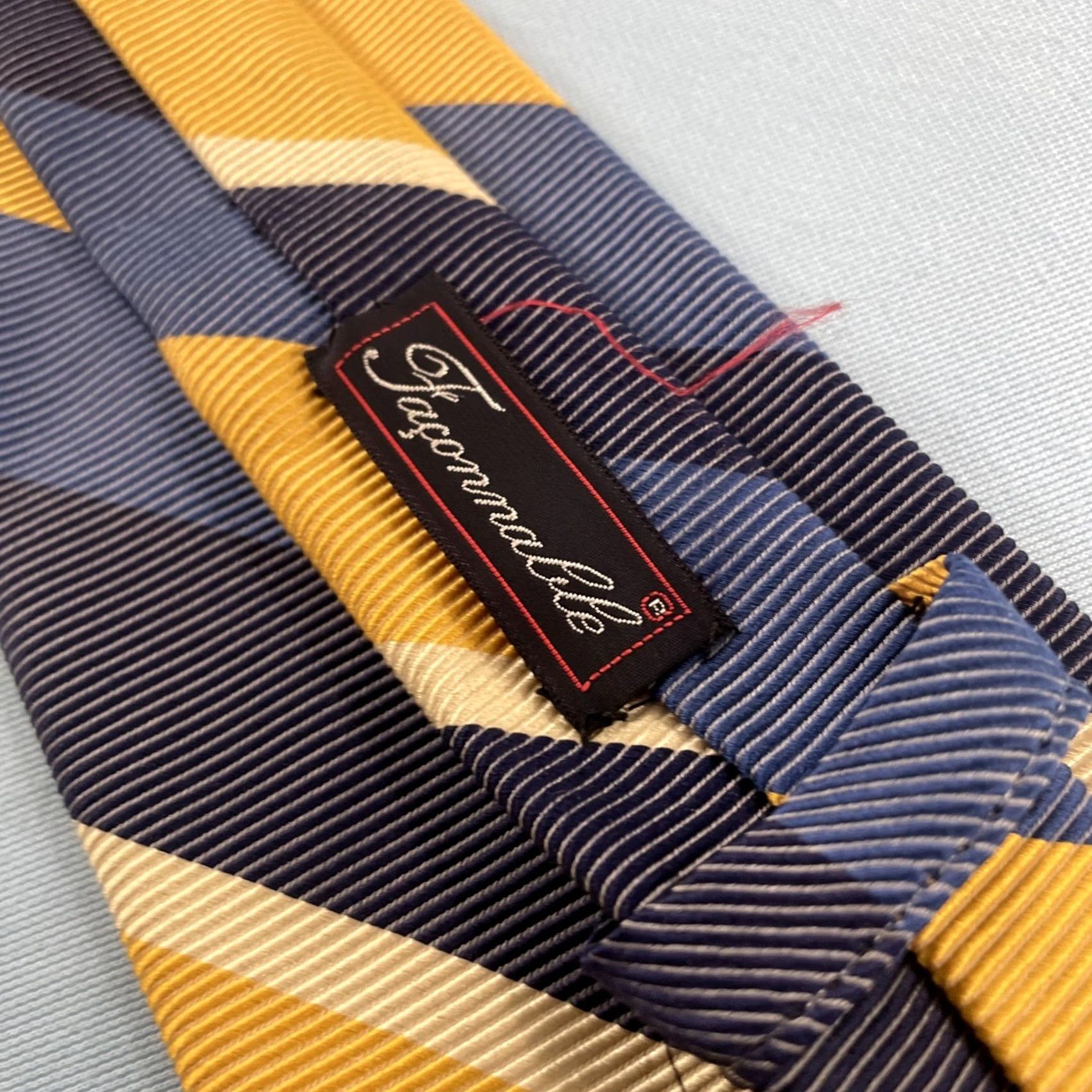 Faconnable VINTAGE Façonnable Men Silk Blue Gold Yellow Wide Stripe Repp Neck Tie 4x60 France Stain Size ONE SIZE - 4 Thumbnail