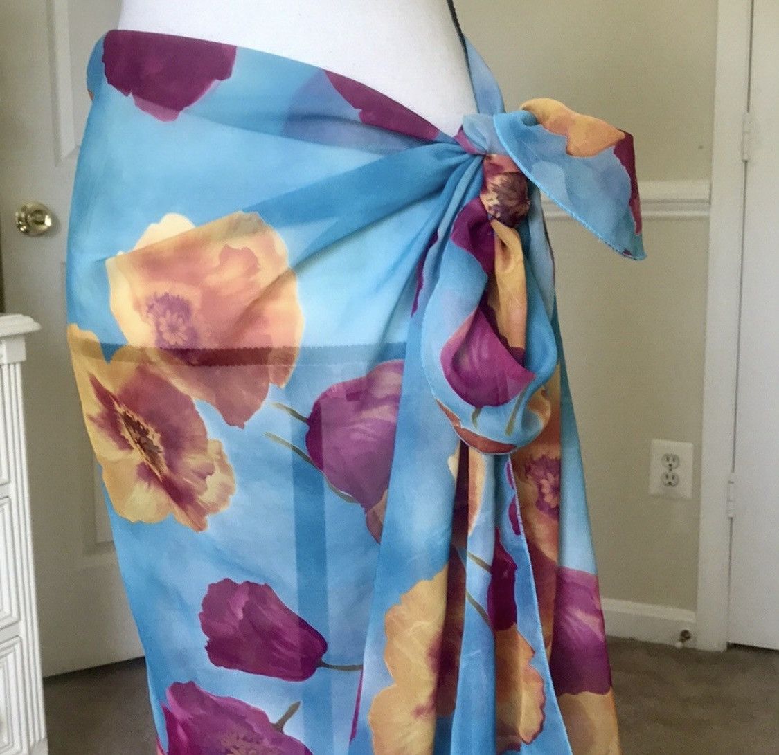 Other SHEER FLORAL BEACH COVER UP BIKINI WRAP SARONG Size ONE SIZE - 2 Thumbnail