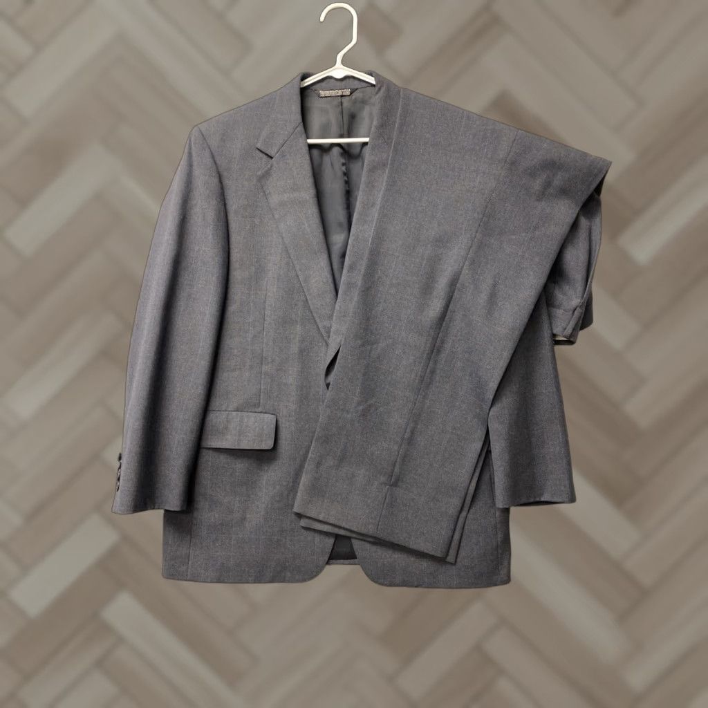 Brooks VINTAGE Christian Brooks Men's Suit Jacket 42 Regular Plaid Gray Brown 2-Piece Blazer for Business Casual Wedding Size 42R - 1 Thumbnail