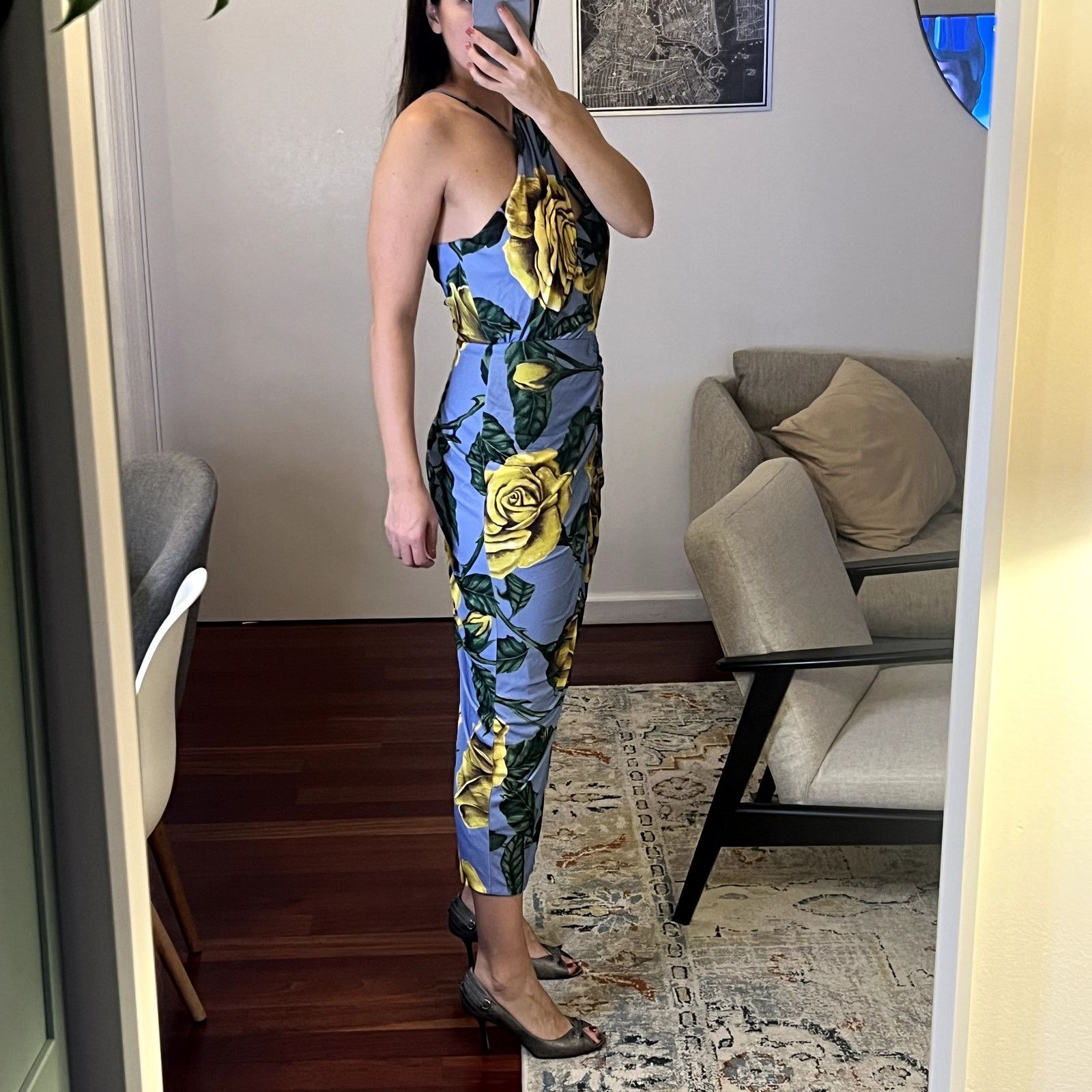 Marchesa Marchesa Notte Midi Floral Dress Size 6 blue yellow Size S / US 4 / IT 40 - 2 Thumbnail