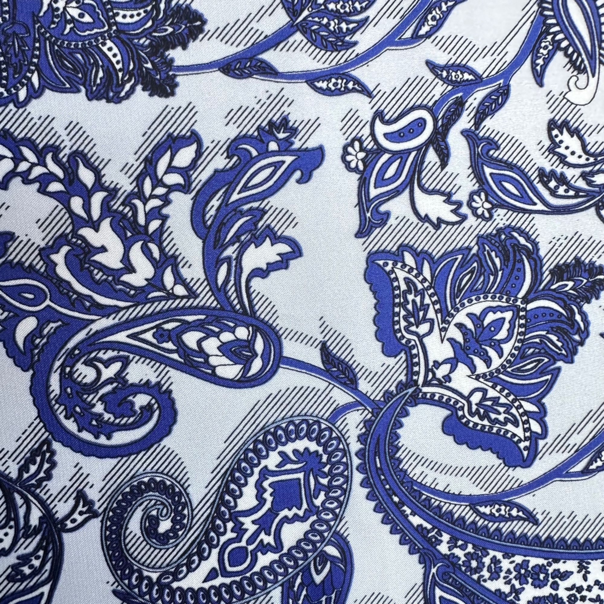 Other Luxury Blue White Paisley Geometric Silky Square Scarf Head Size ONE SIZE - 4 Thumbnail