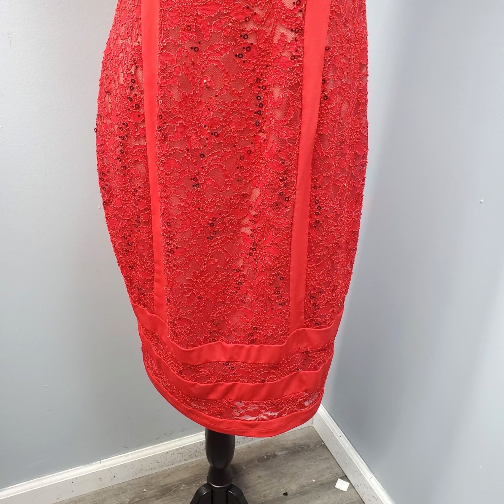 Vintage Conhalite Bodycon Dress Womens S Sleeveless Red Lace Sequin Cocktail Party Sleeveless Size S / US 4 / IT 40 - 6 Thumbnail