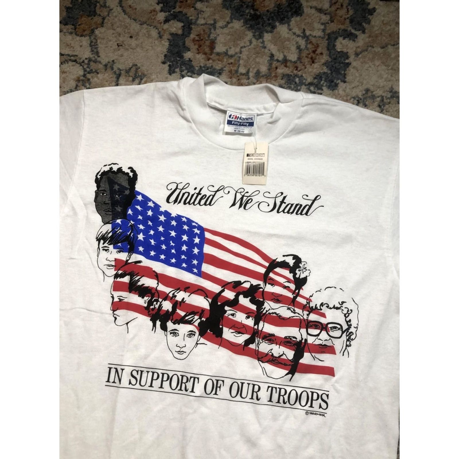Hanes VINTAGE Hanes Shirt Mens M White United We Stand USA 90s Patriotic Military Crew Neck Short Sleeve Graphic Print Mens Size US M / EU 48-50 / 2 - 6 Thumbnail