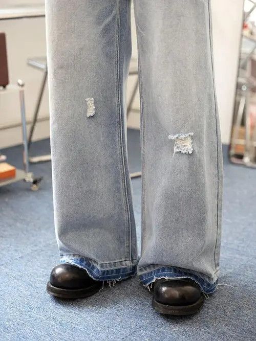 Jean Distressed Wide Leg Denim Jeans Ripped VIntage Size US 32 / EU 48 - 3 Thumbnail
