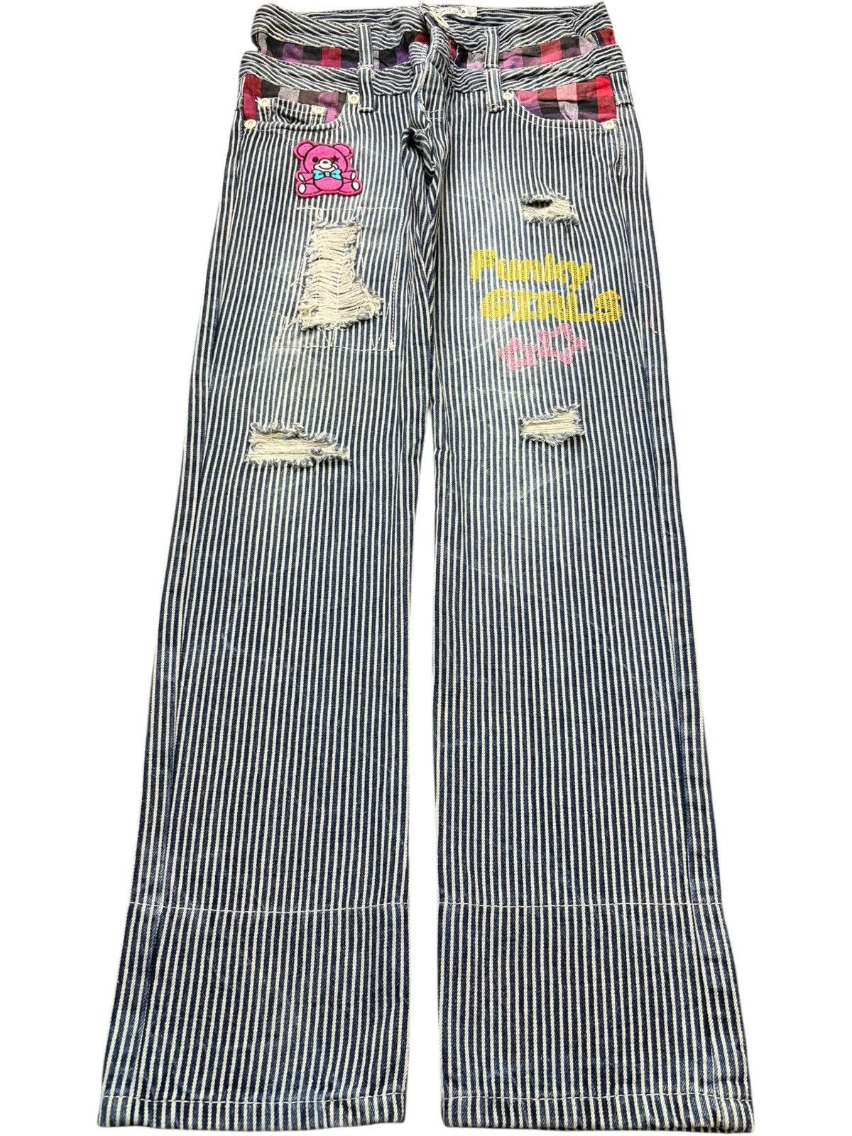 Issey Miyake Vintage Japanese Brand Double Waist Hickory Distress Jeans Size 29" - 1 Thumbnail