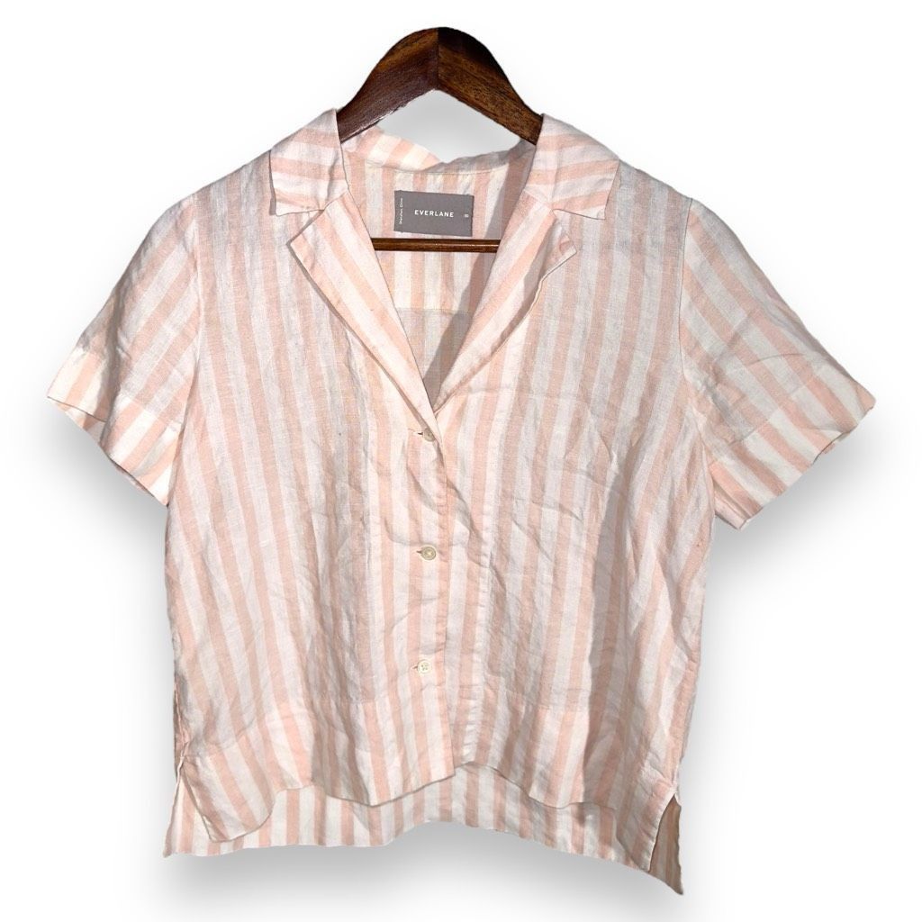 Everlane Everlane Pink & White 100% Linen S/S Camp Button Up Shirt Si Size XS / US 0-2 / IT 36-38 - 1 Thumbnail