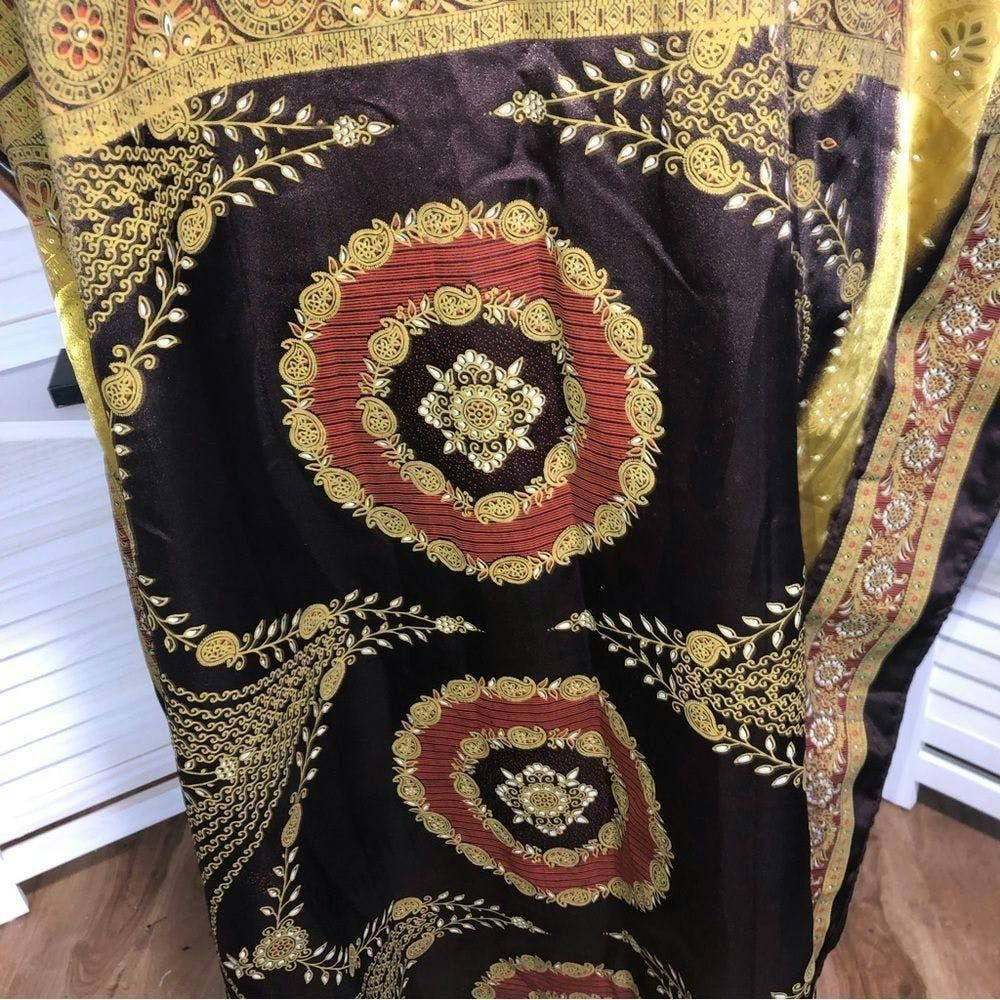 Vintage 70s vintage Kaftan tapestry golden brown maxi dress Sz OS Size ONE SIZE - 6 Thumbnail
