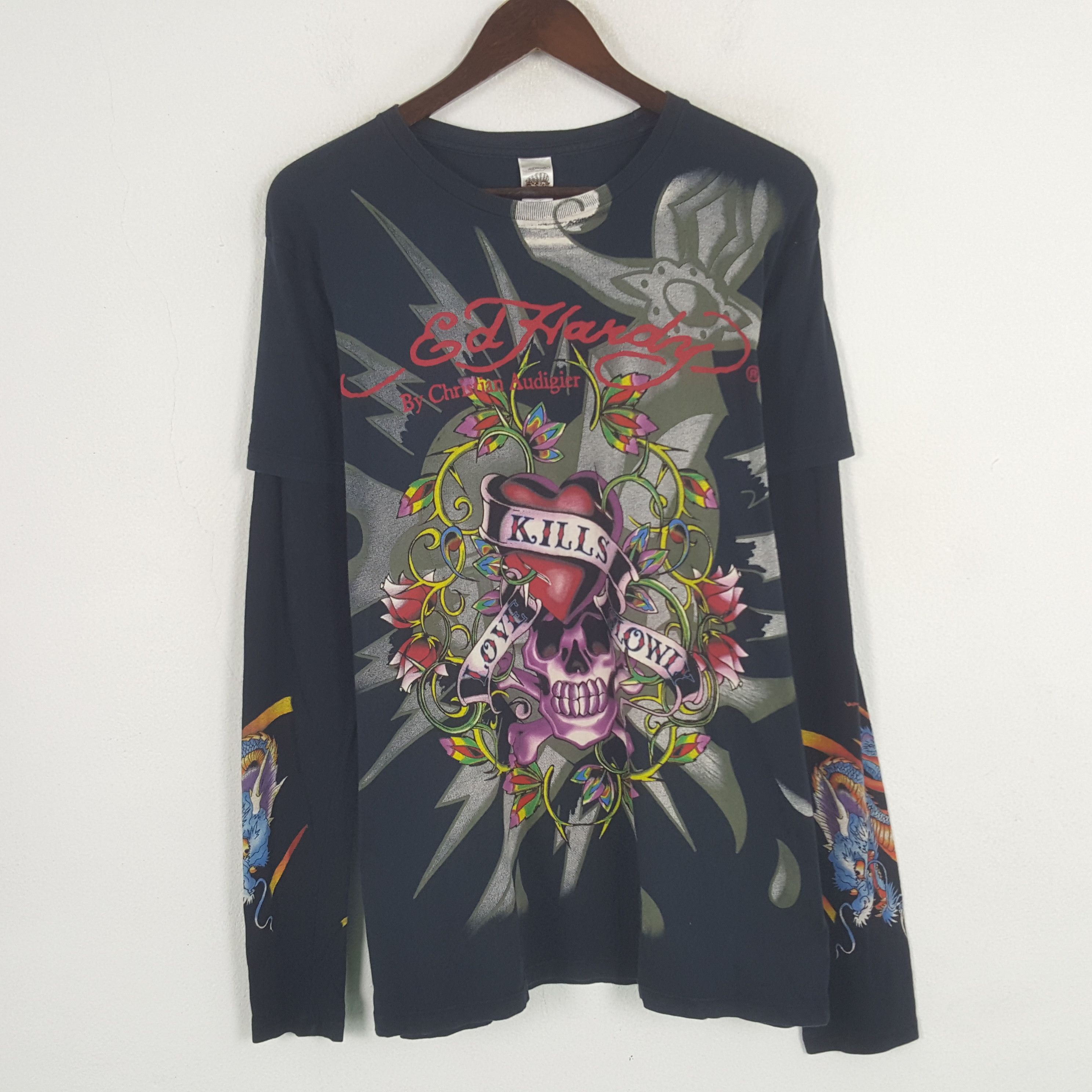 Designer × Ed Hardy × Vintage Vintage Ed Hardy Overprinted Rare Tshirt Size US L / EU 52-54 / 3 - 1 Thumbnail
