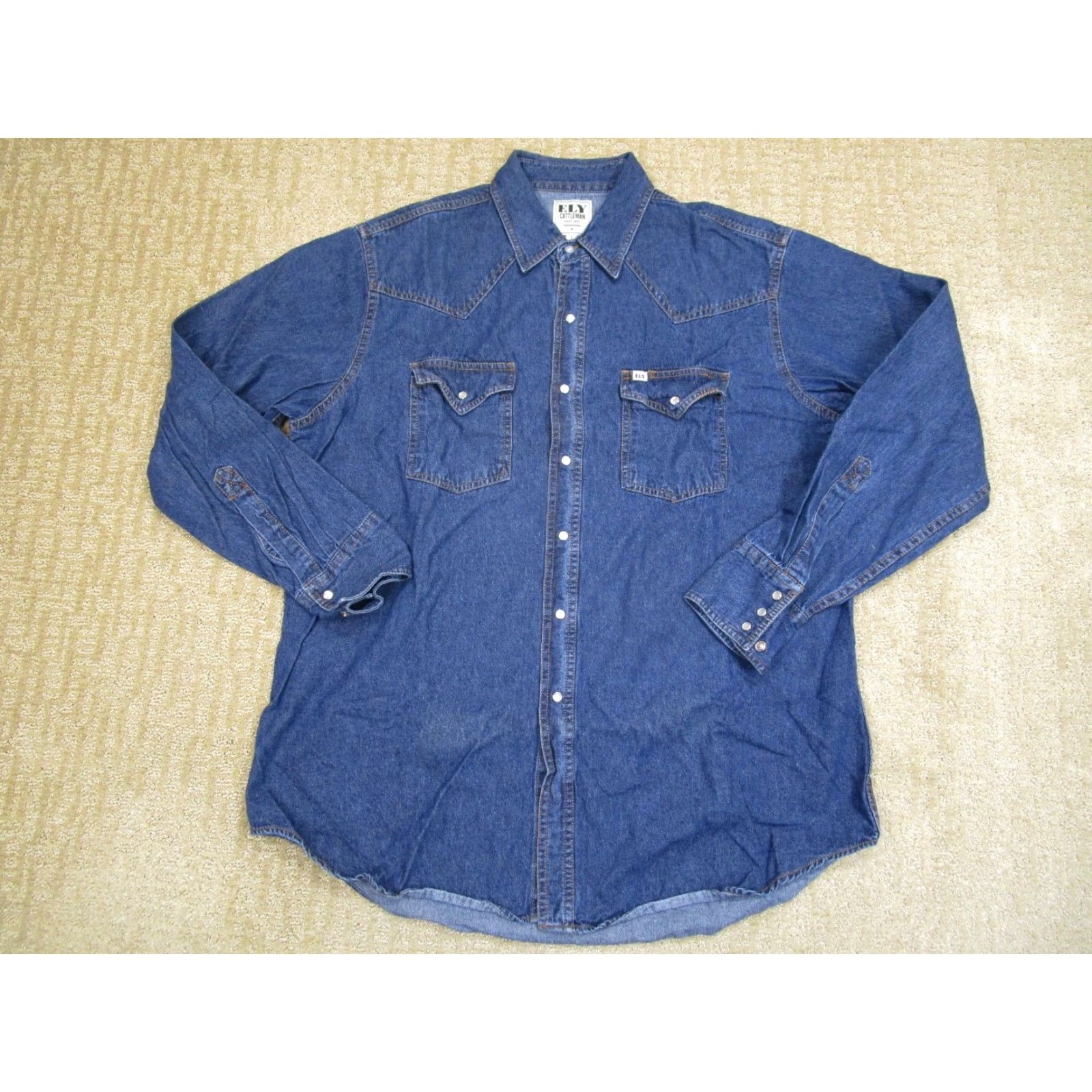 Vintage Ely Cattleman Shirt Men L Blue Denim Pearl Snap Long Sleeve Cowboy Western Capstone Pattern: Solid Size US L / EU 52-54 / 3 - 2 Thumbnail