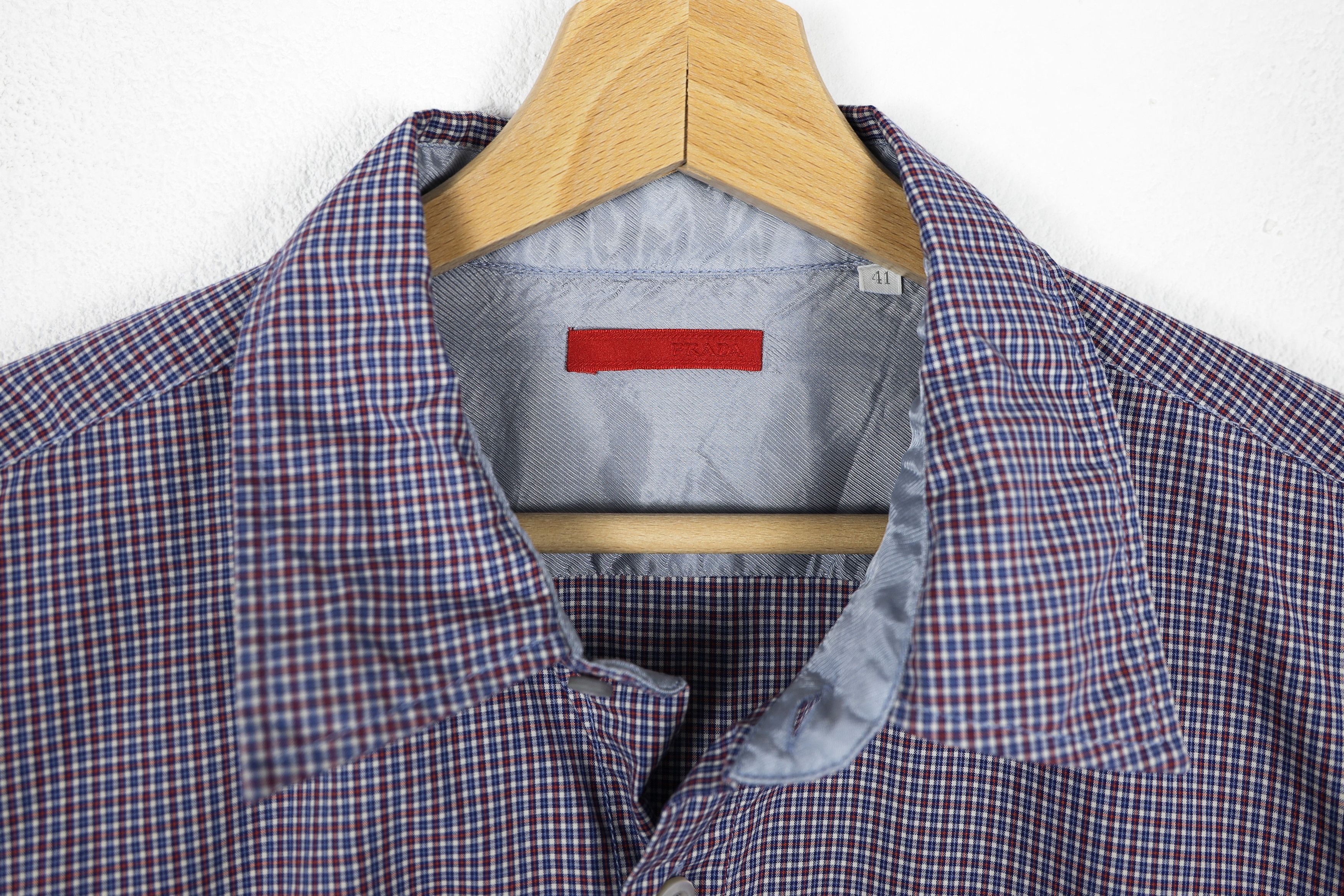Prada Prada Red Rubber Logo Multicolor Check Shirt Size US M / EU 48-50 / 2 - 6 Thumbnail
