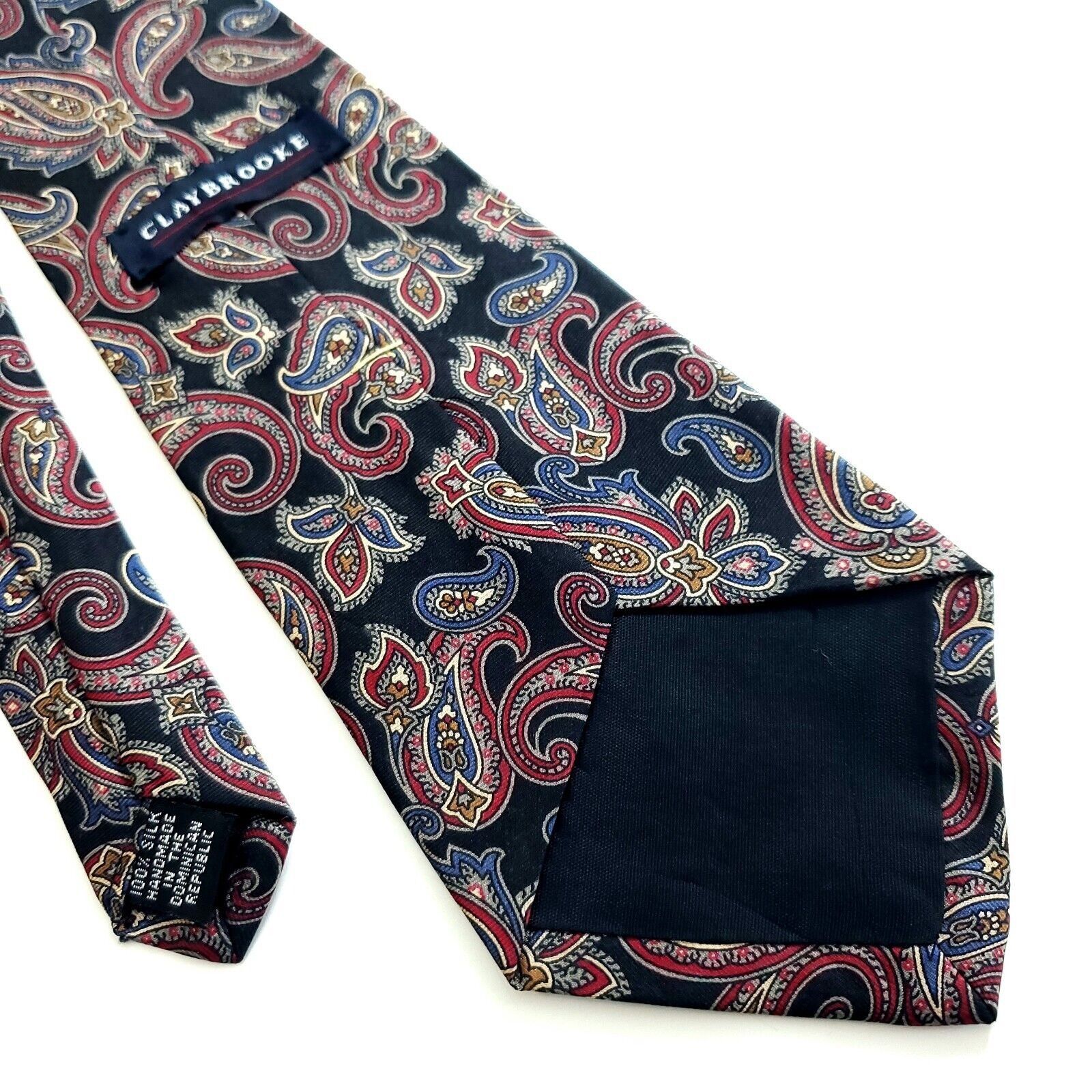 Designer Claybrooke Black Red Paisley Print Wide Silk Tie Size ONE SIZE - 5 Thumbnail