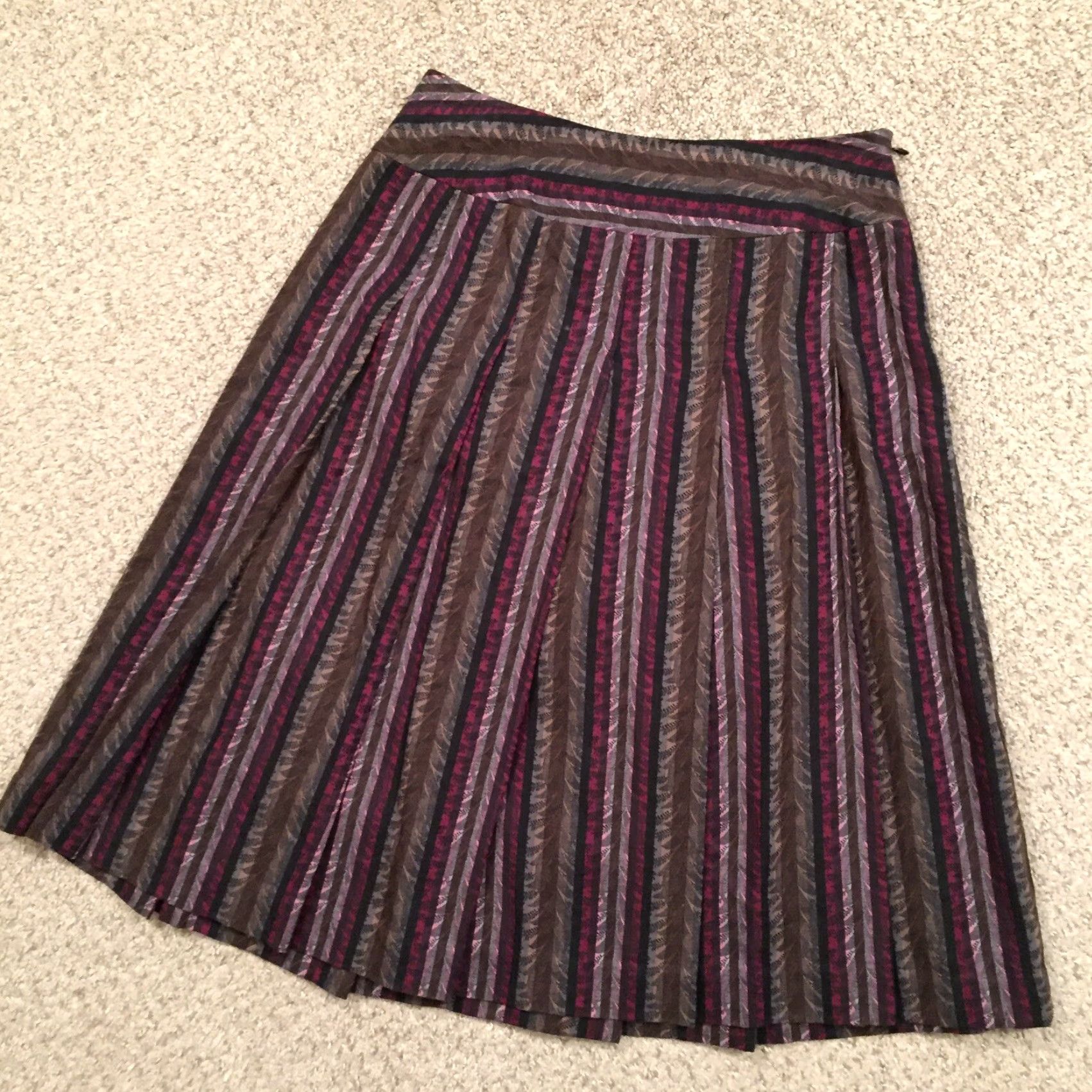 Pinko Apostrophe Skirt Midi Lined A-Line Purple Pink Striped Size 4 Women Cotton Regular Vintage No Size 27" / US 4 / IT 40 - 2 Thumbnail