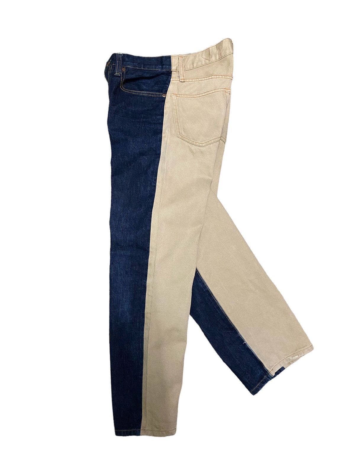 image of Distressed Denim x Kojima Genes Japan Vintage Kojima Genes Two Tone Japanese Denim Jeans in Blue (S