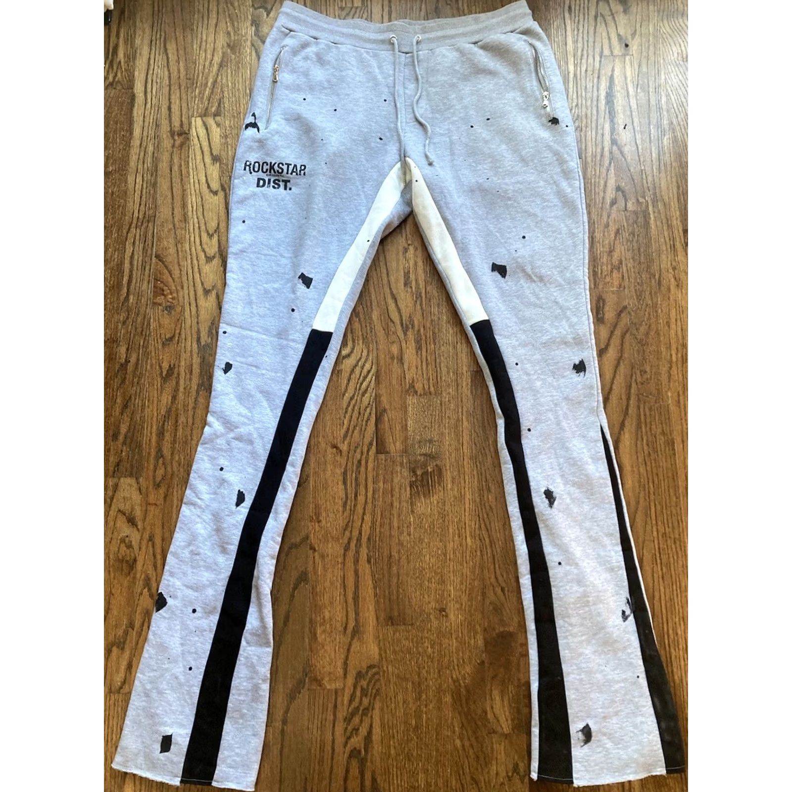 Vintage Rockstar Sweatpants Mens 3XL Gray Sweatpants Activewear Elastic Waist Pockets Cotton Polyester Streetwear Drawstring Size US 39 - 2 Thumbnail