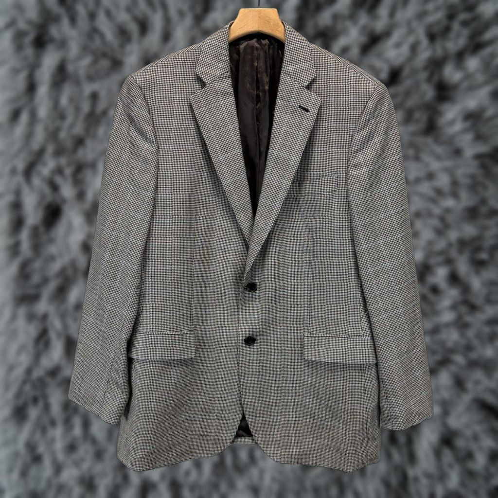 Brooks Brothers VINTAGE Brooks Brothers Blazer Mens 42L Silk Blend Houndstooth Classic Business Jacket Black White Size 40L - 1 Thumbnail