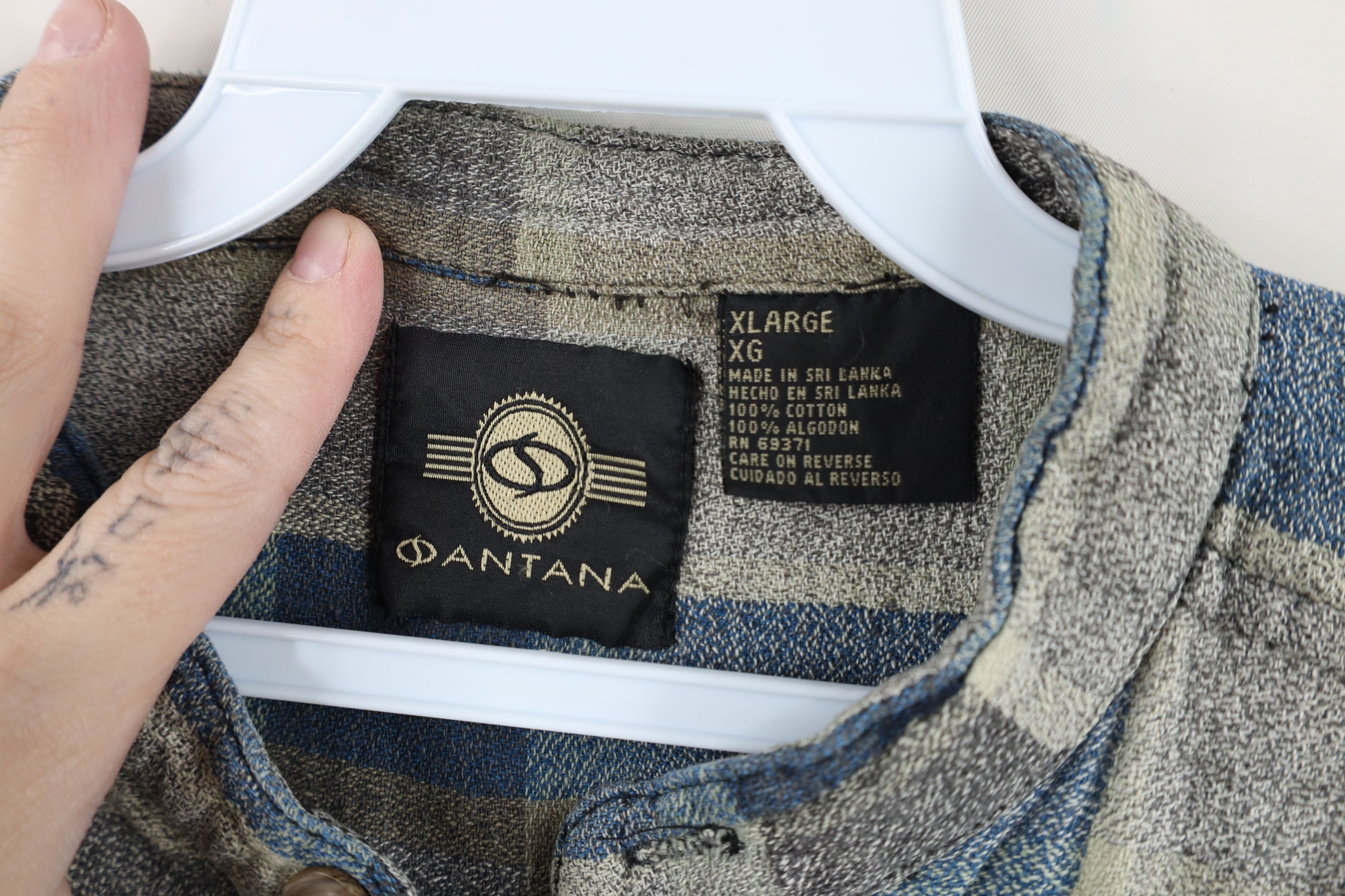 Vintage Vintage 90s Streetwear Knit Band Collar Button Shirt Plaid Size US XL / EU 56 / 4 - 9 Thumbnail
