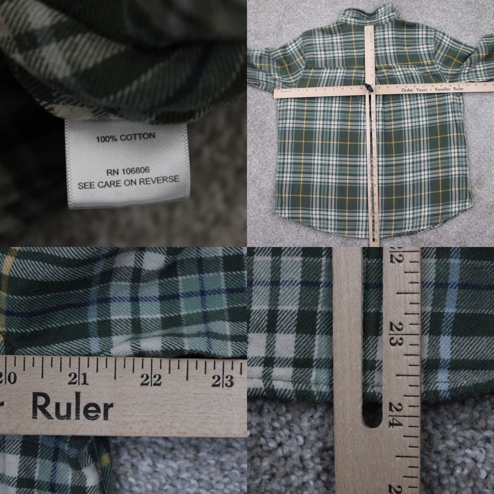 Vintage 44 degrees North Button-Up Flannel Shirt Womens Large Green/Yellow/White Cotton L/S Plaid Size L / US 10 / IT 46 - 8 Thumbnail
