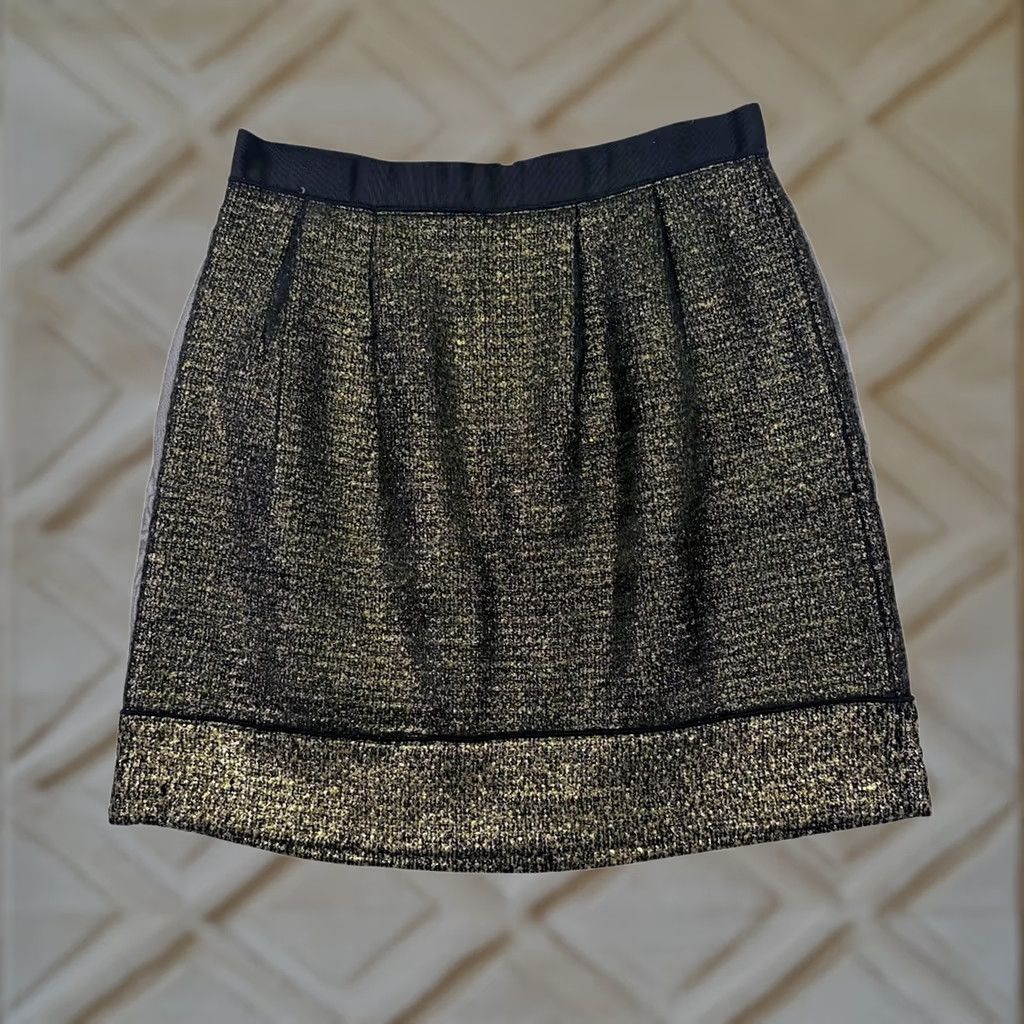 Ann Taylor LOFT Black Gold Tweed Sheer Overlay Mini Swing Skirt Womens Size 4 Size 27" / US 4 / IT 40 - 1 Thumbnail