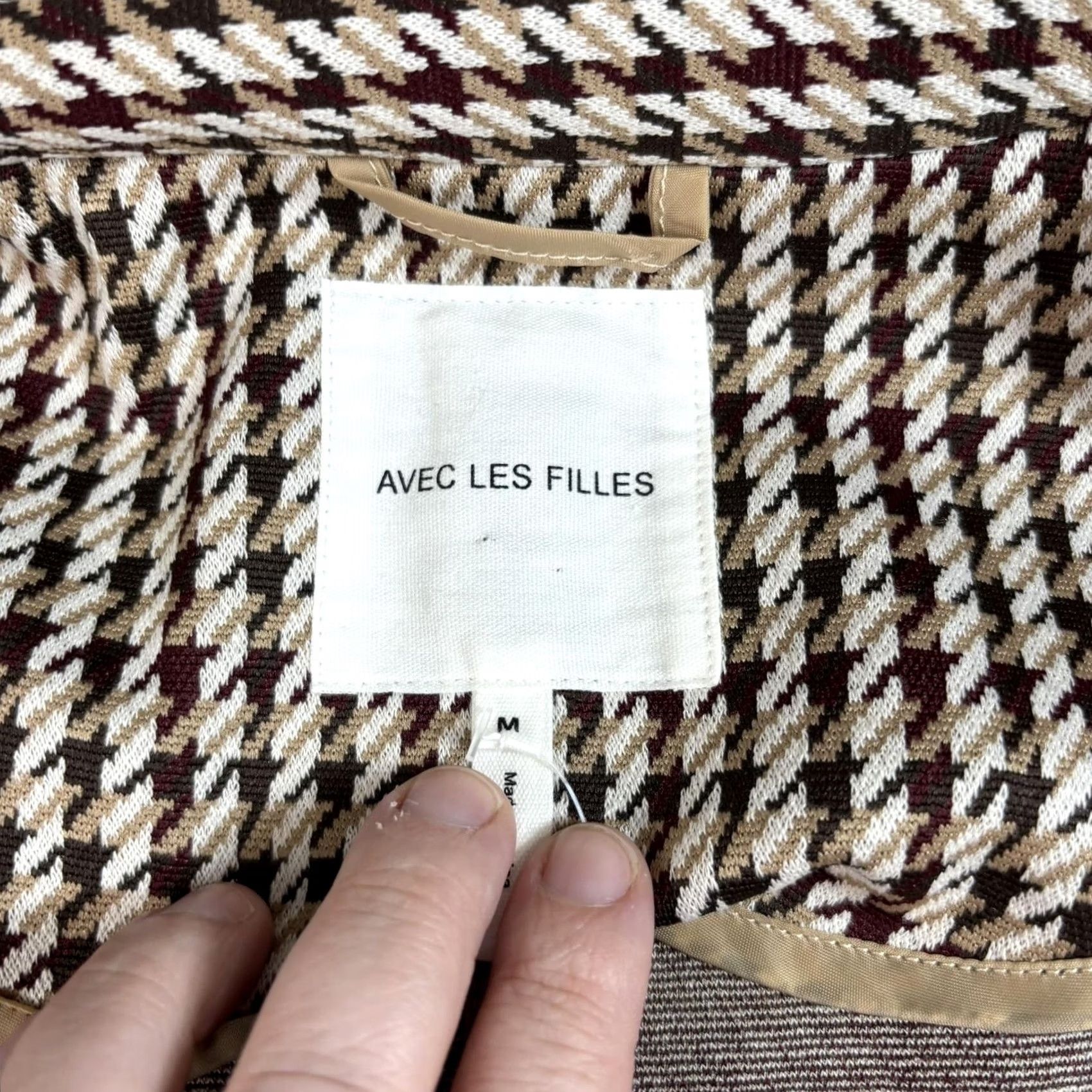 AVEC LES FILLES Avec Les Filles Coatigan Women's Medium Brown Houndstooth Overcoat Blazer Knit Pocketed Buttoned Mid-Length Unlined Fall/Winter Casual Business Size M / US 6-8 / IT 42-44 - 3 Thumbnail