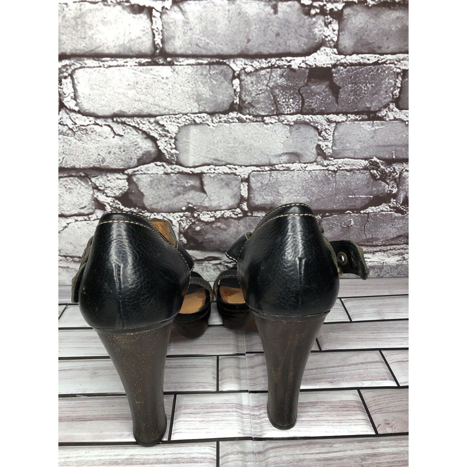 Frye Frye Gabby Bucklet Black Leather T-Strap High Heel Sandals W Size US 7 / IT 37 - 3 Thumbnail