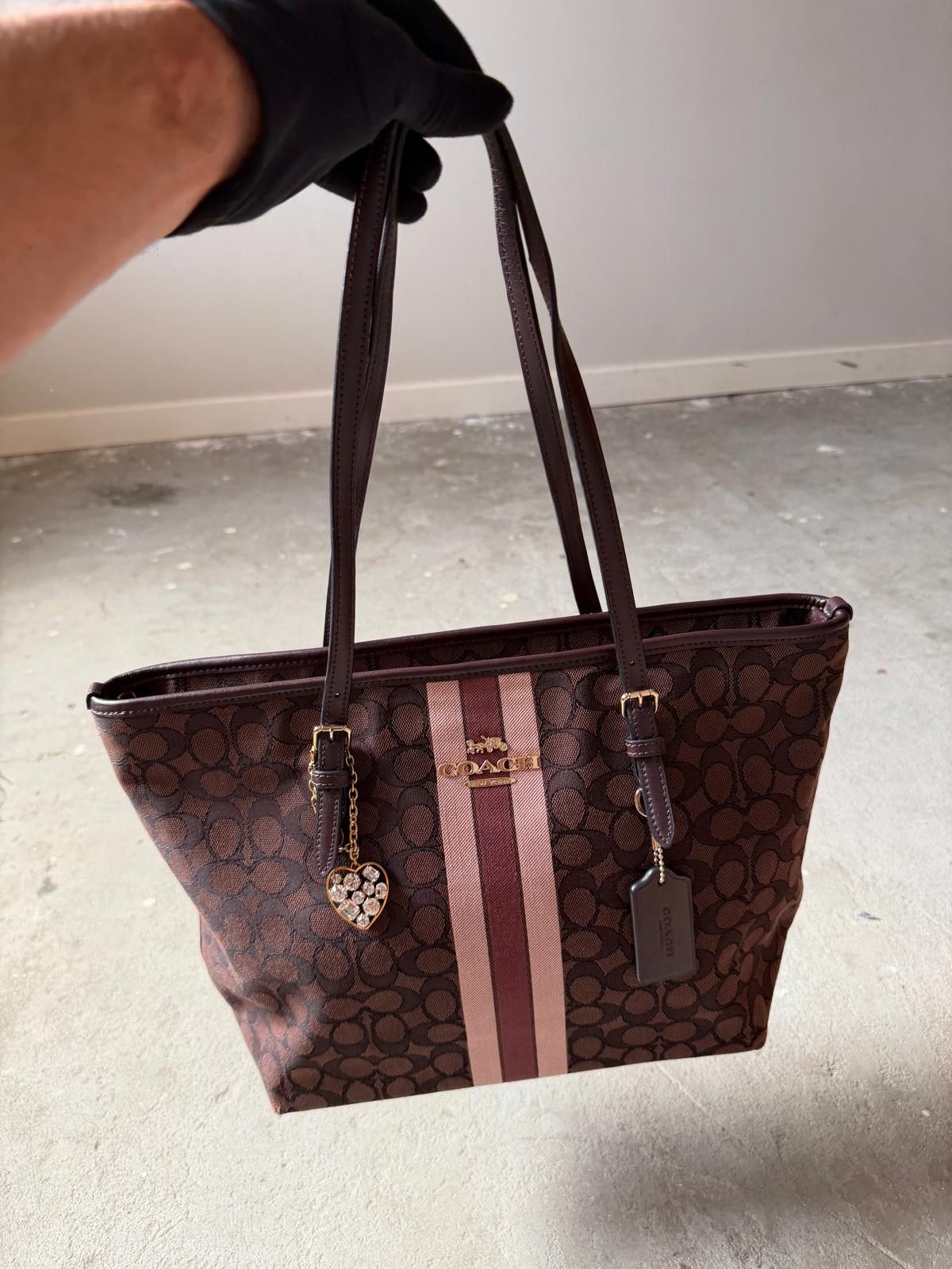 Coach Coach Signature Stripe Shoulder Bag Brown/Pink Size ONE SIZE - 5 Thumbnail