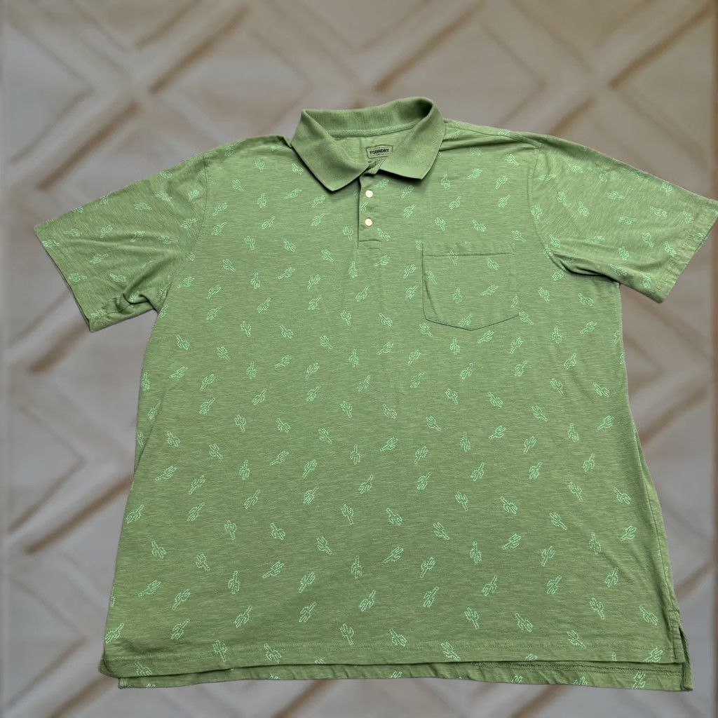 Vintage Foundry Cactus Polo Shirt Mens 3XL Green Short Sleeve Slub Cotton Polo Size US XXL / EU 58 / 5 - 1 Thumbnail