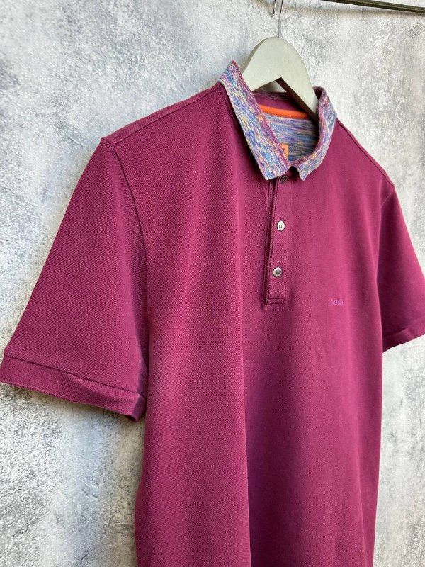 Missoni Missoni Polo Shirt Burgundy Knit Striped Collar Designer Size US L / EU 52-54 / 3 - 3 Thumbnail