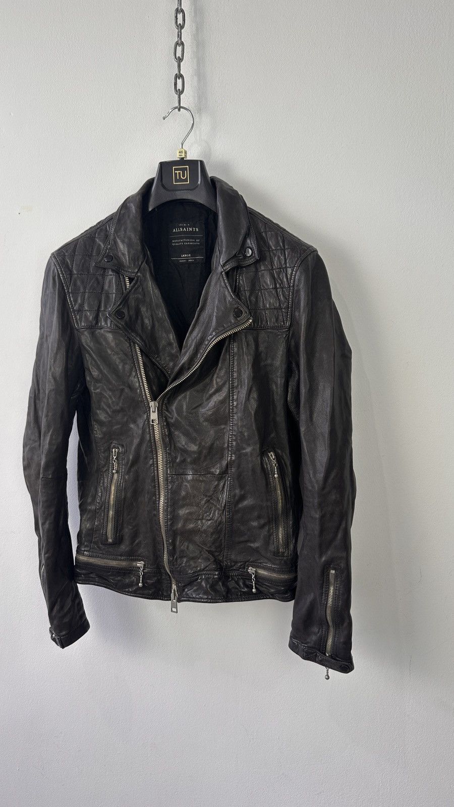 Allsaints AllSaints Conroy Men Leather Biker Jacket Quilted Double Zip Size US L / EU 52-54 / 3 - 6 Thumbnail